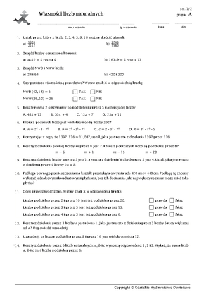 Własności Liczb Naturalnych Sprawdzian Kl 5 Babice www.studocu.com