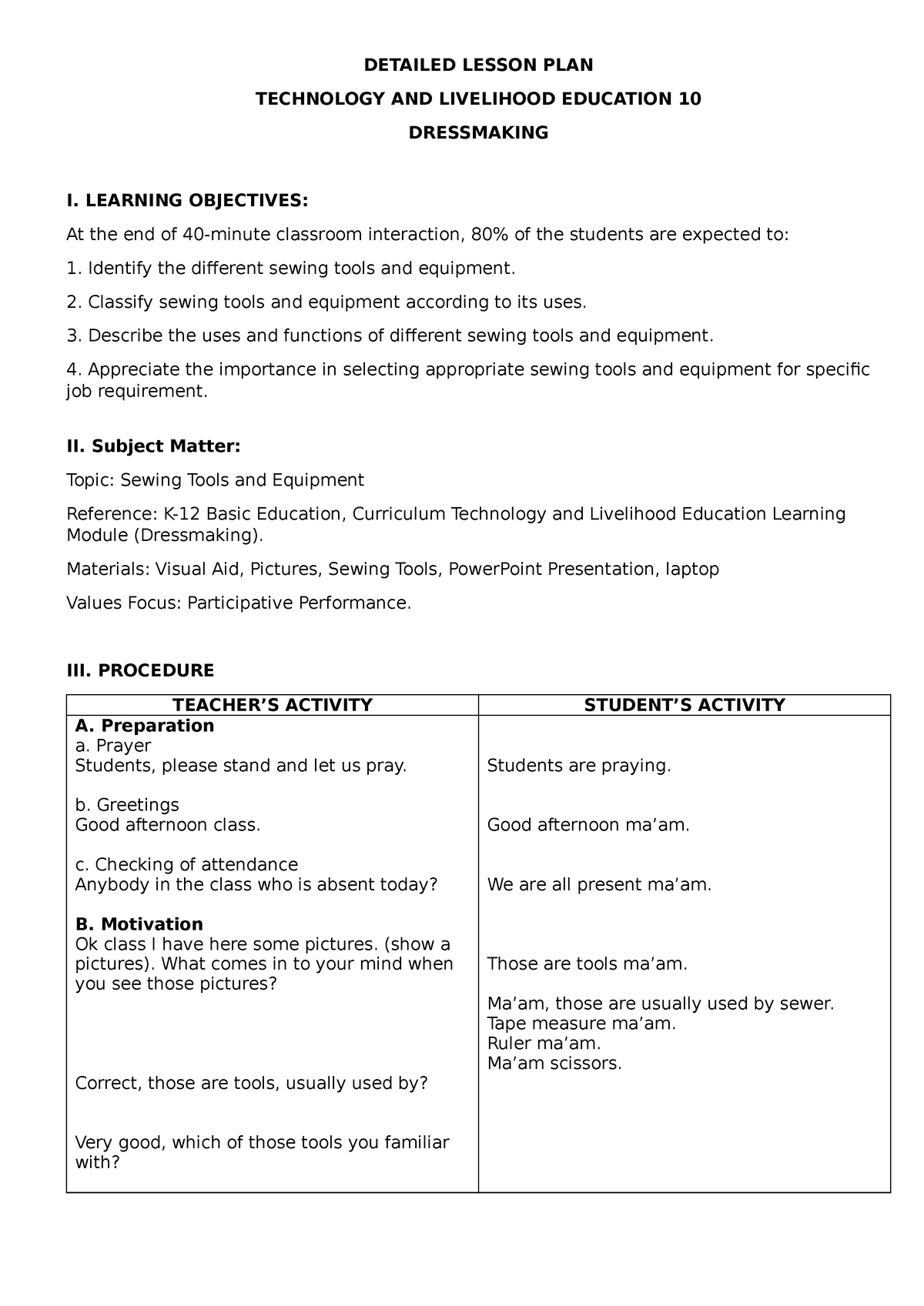 Detailed Lesson PLAN - tle - DETAILED LESSON PLAN TECHNOLOGY AND ...