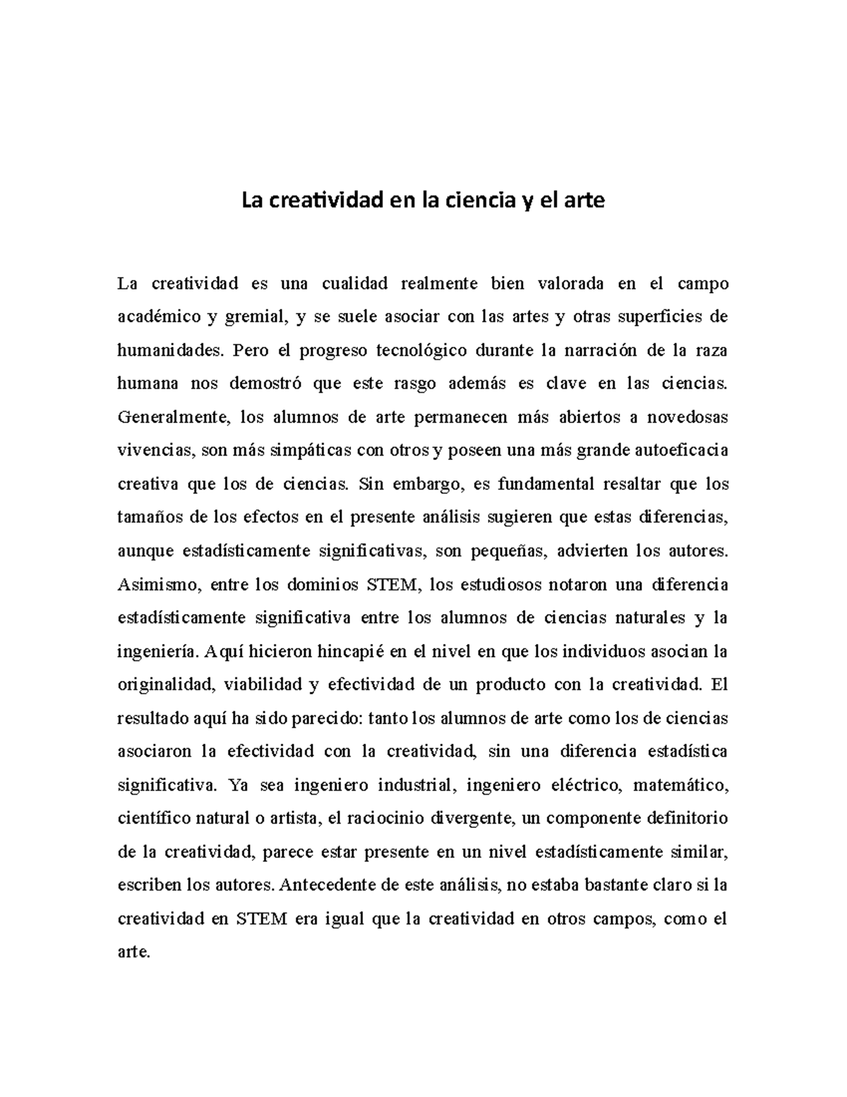 La creatividad en la ciencia y el arte - Pero el progreso tecnológico ...