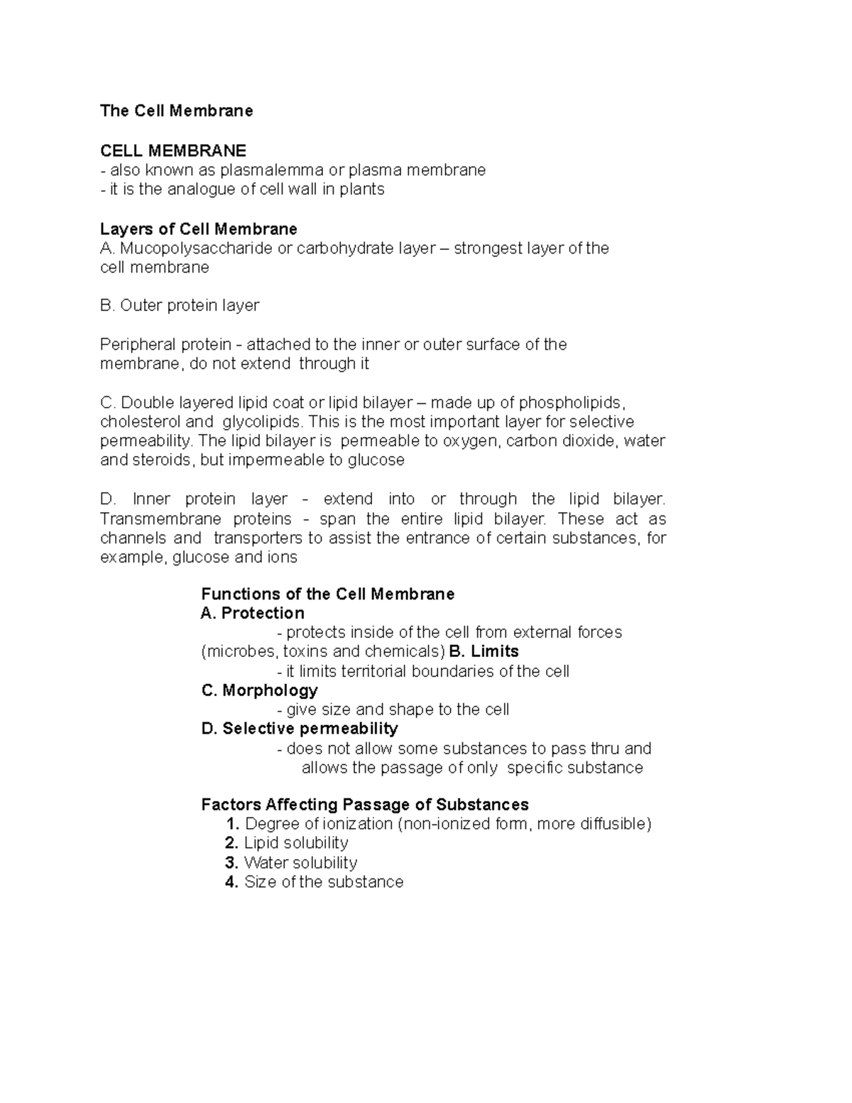 The Cell Membrane - notes - The Cell Membrane CELL MEMBRANE also known ...