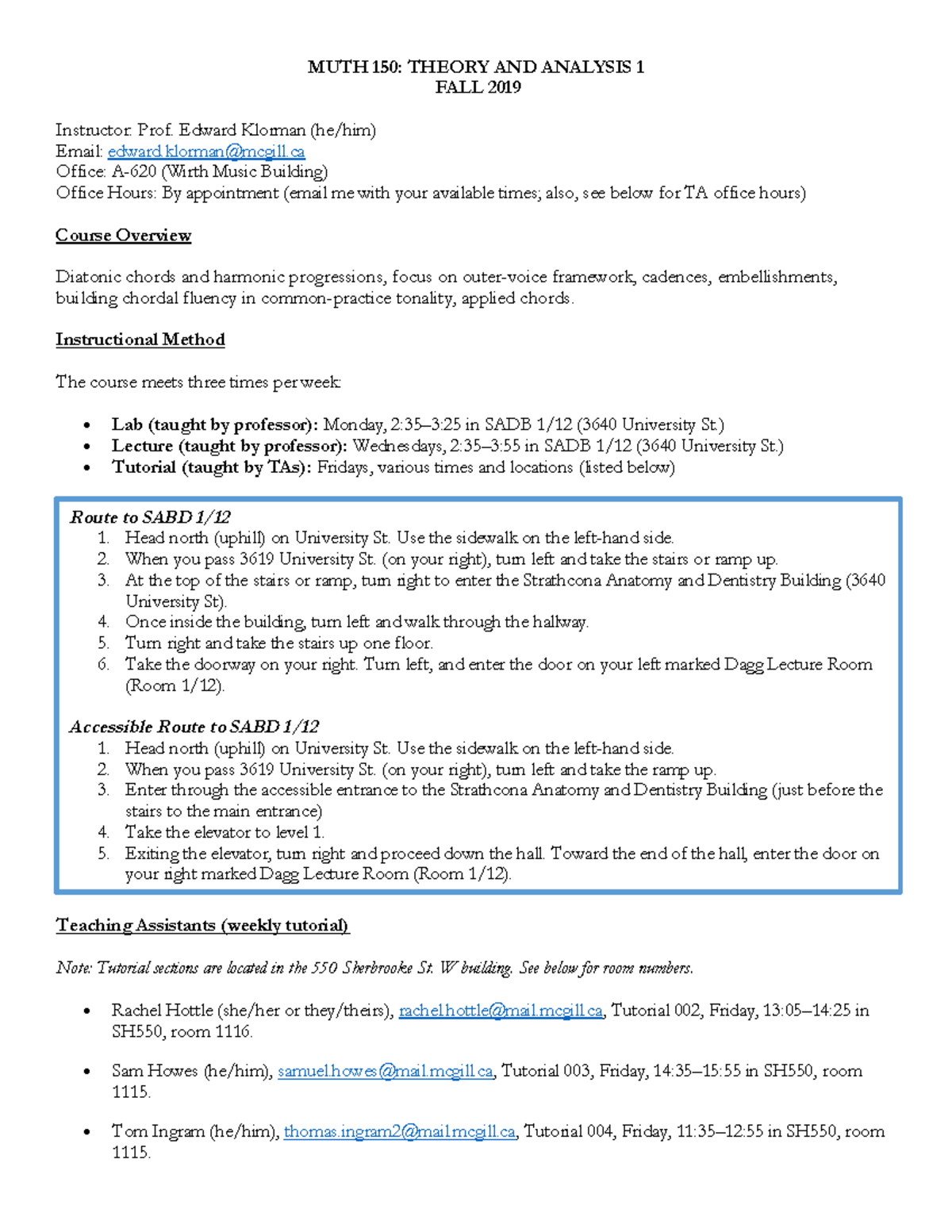 MUTH 150, Fall 2019 Syllabus COURSE CONTENT - Muth 150 - McGill - Studocu