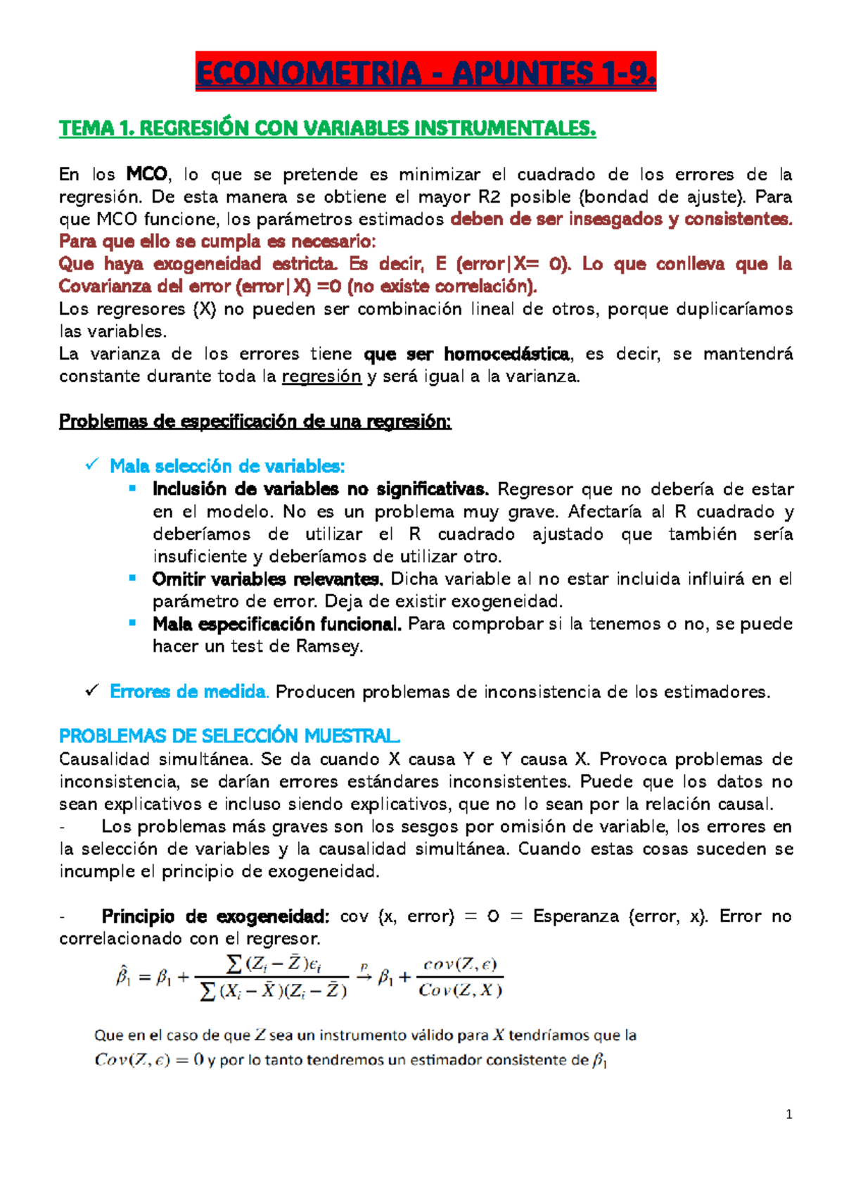 Resumen econome 2023 - ECONOMETRIA - APUNTES 1 - 9. TEMA 1. REGRESI”N ...