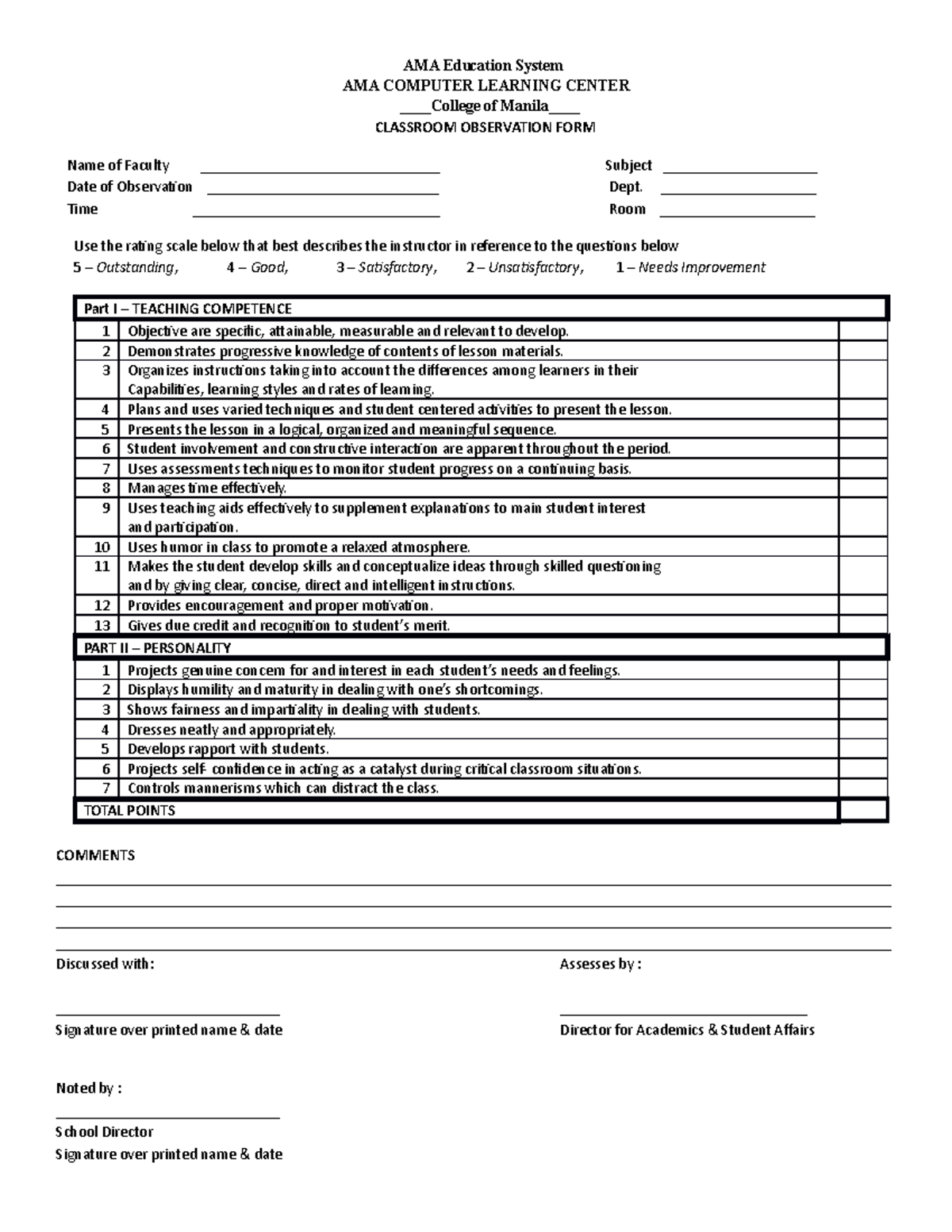 Classroom Observation FORM and Applied action research - AMA Education ...