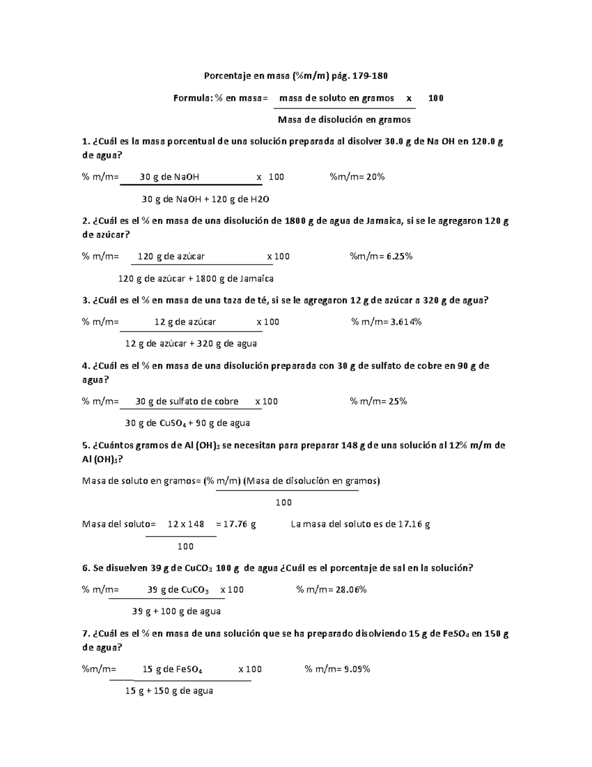 Ejercicios De Soluciones Y Concentraciones Quimica Ii 2020