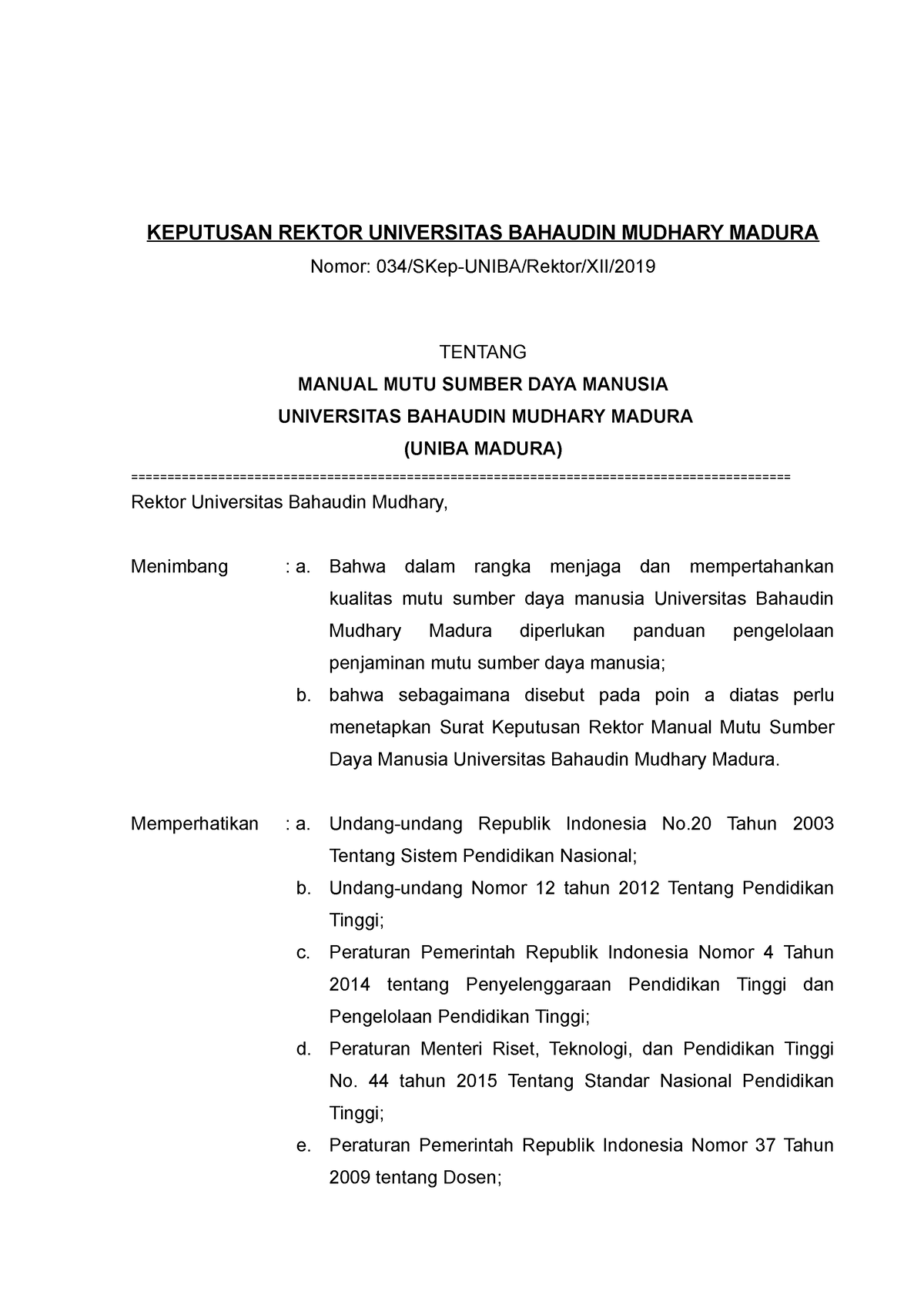 SK Manual MUTU SDM Uniba Madura - KEPUTUSAN REKTOR UNIVERSITAS BAHAUDIN ...