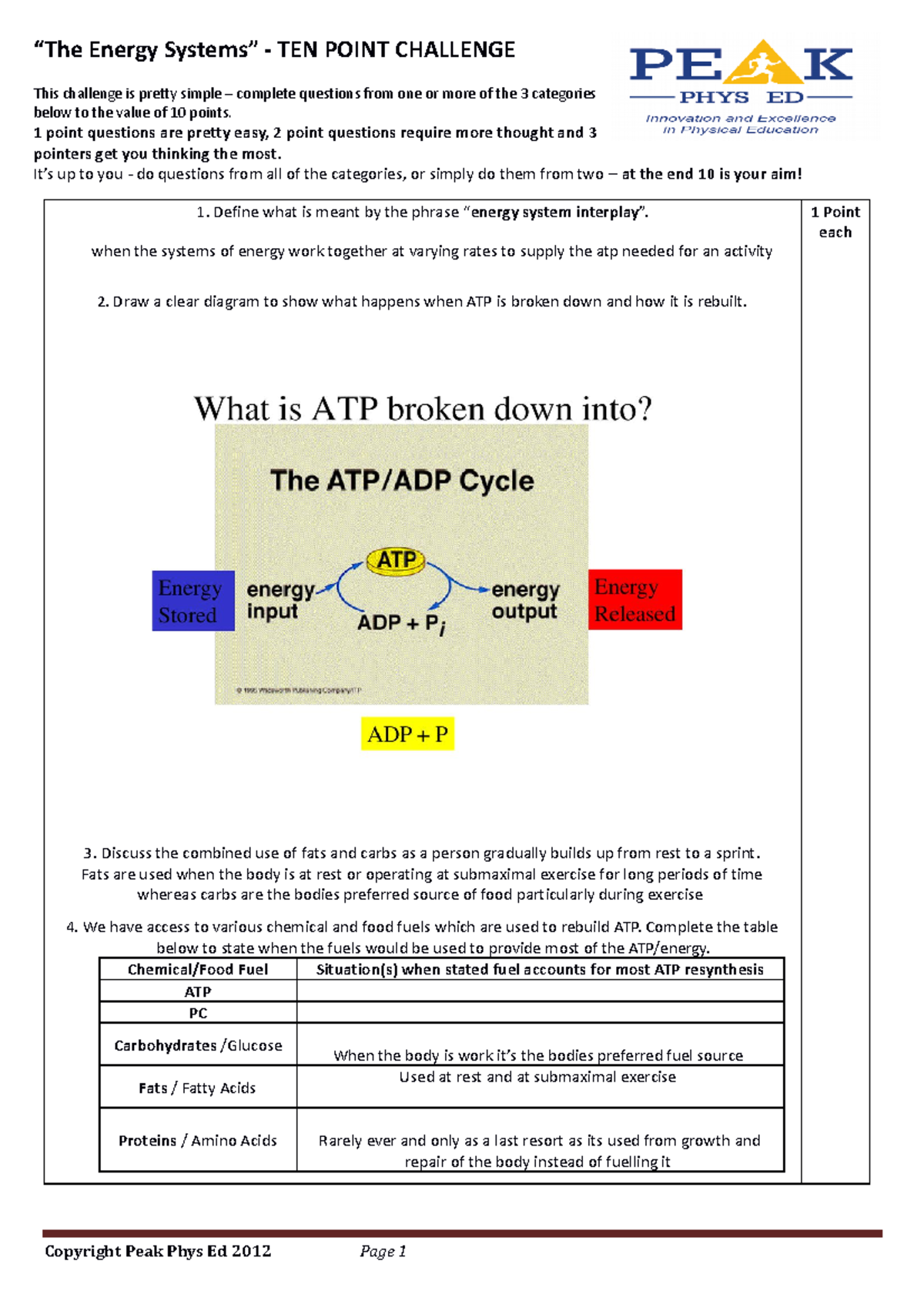 The Energy Systems - Ten Point Challenge - “The Energy Systems” - TEN ...
