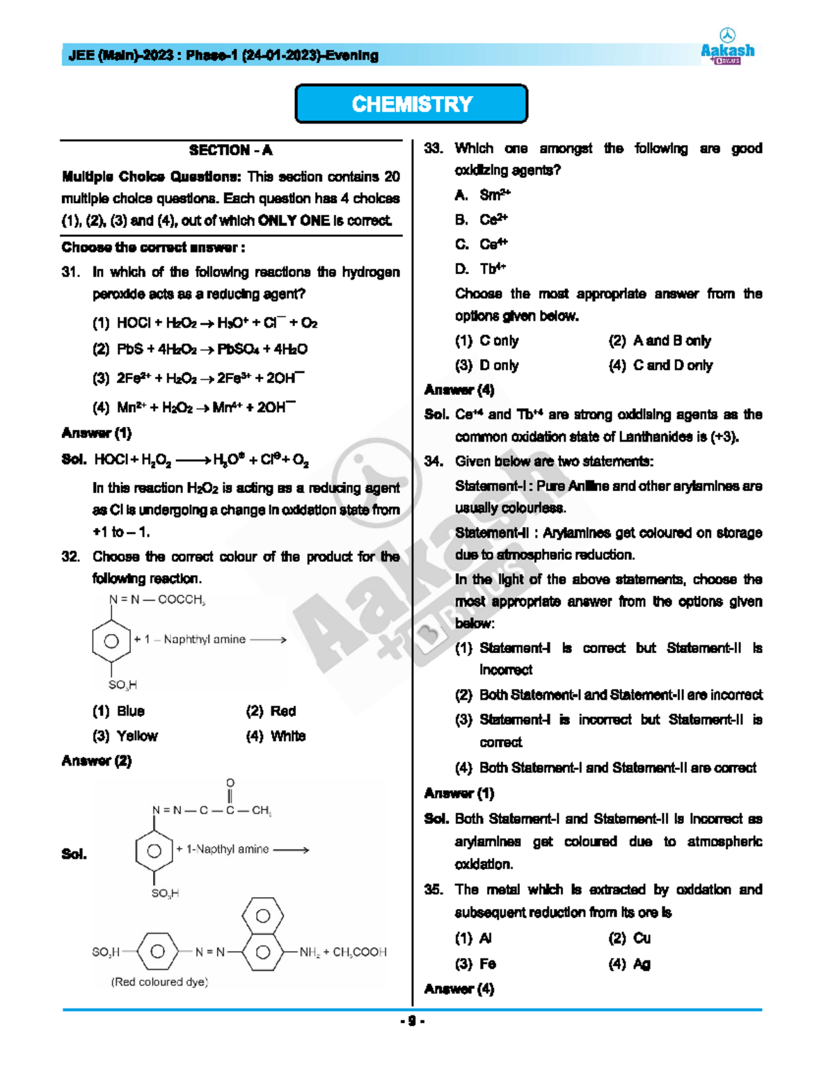 JEE Main 2023 January 24 Shift 2 Chemistry - IIT jee mains - Studocu
