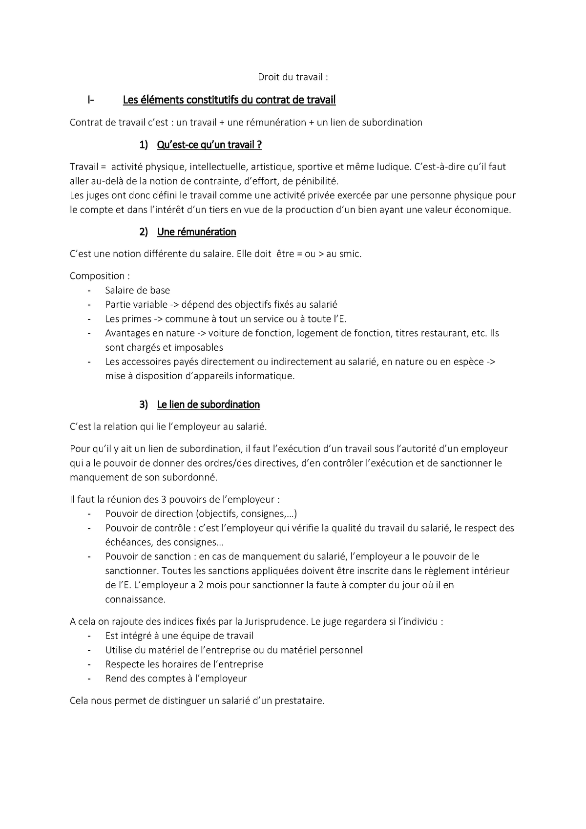 Différents Contrats De Travail - Droit Du Travail : I- Les éléments ...