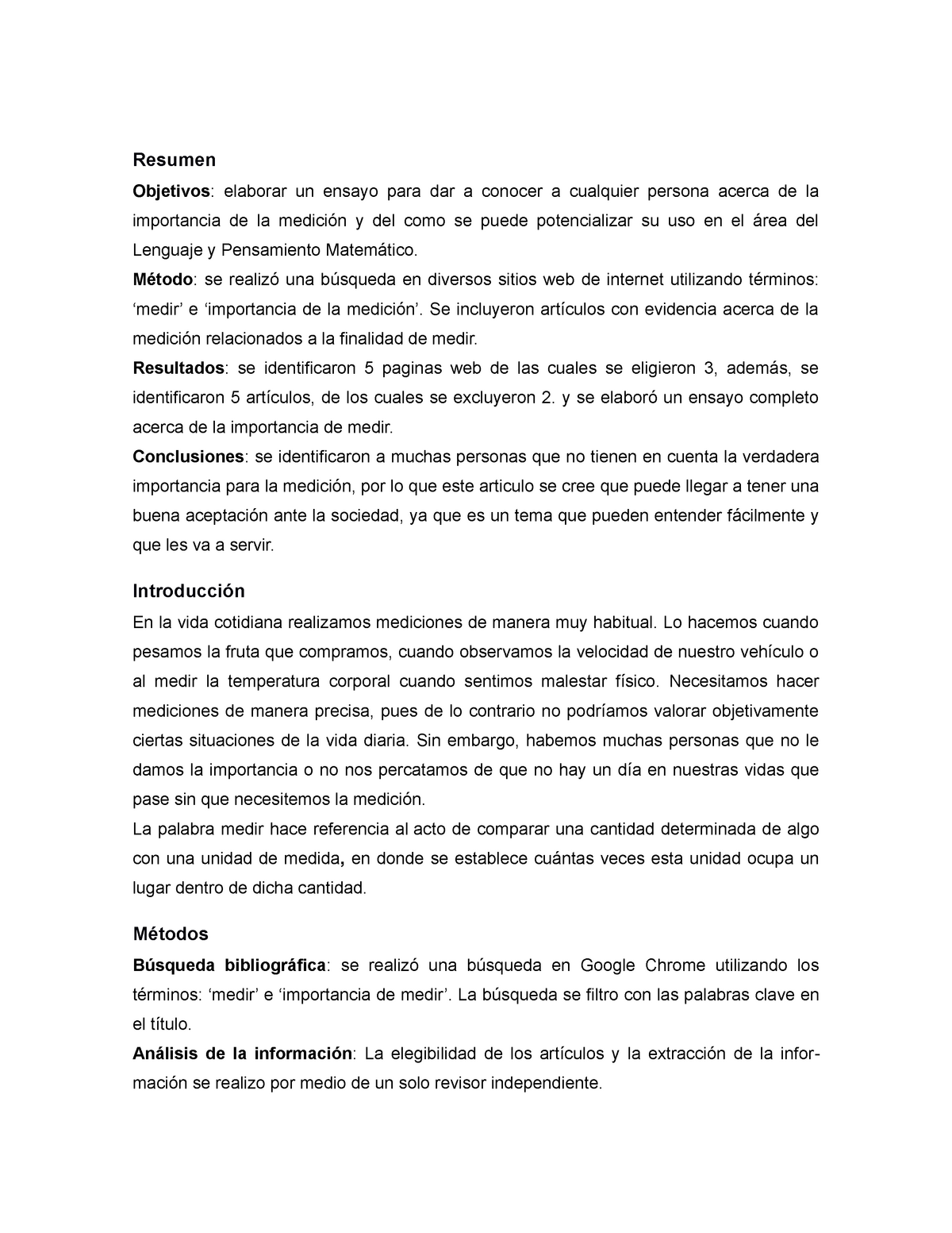 Ensayo Importancia Sobre Medir Resumen Objetivos Elaborar Un Ensayo