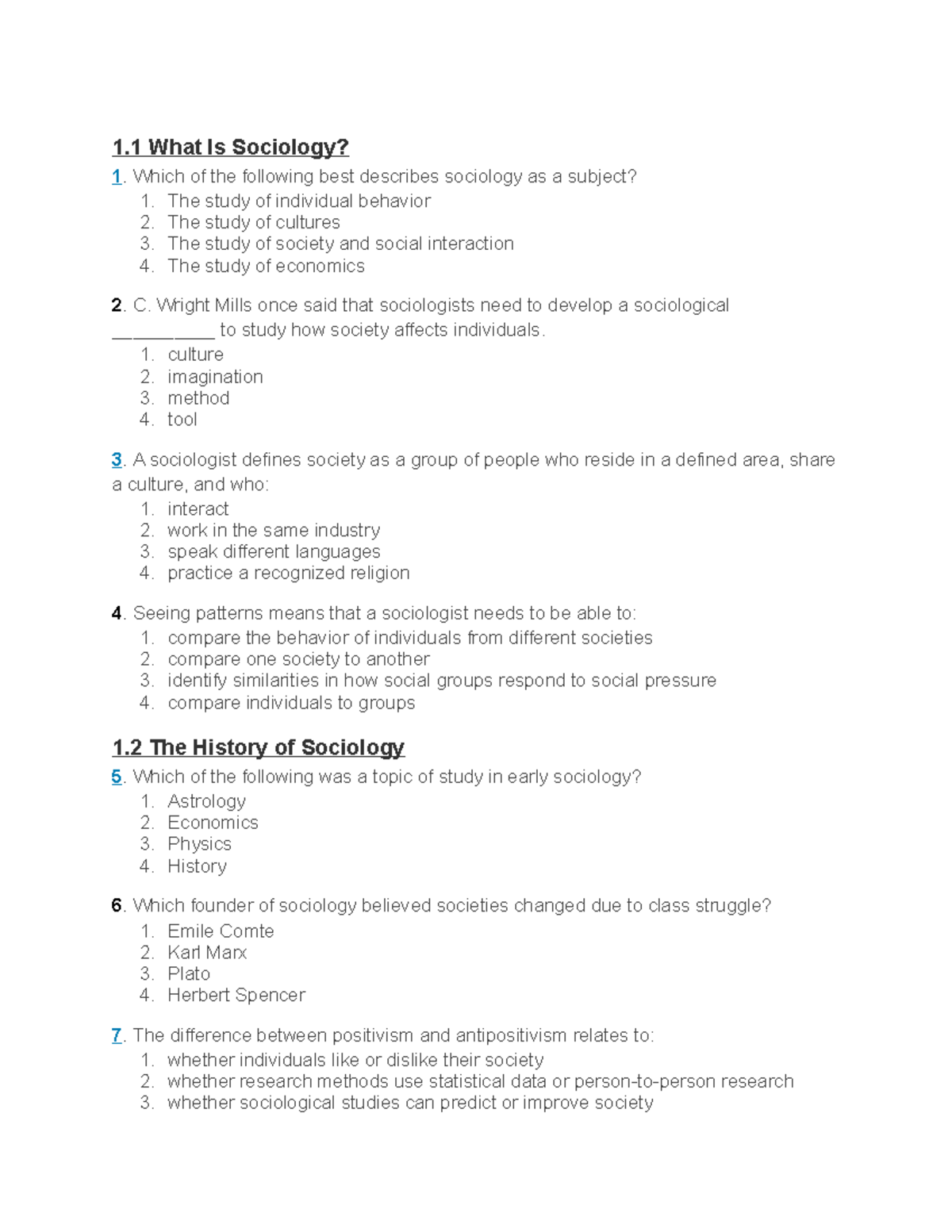 Sociology Questions And Answers - 1 What Is Sociology? 1. Which Of The ...