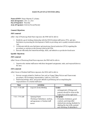 daily plan of activities in community health nursing