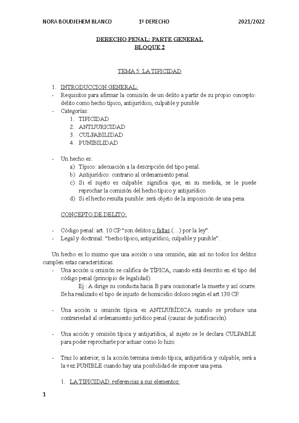 Derecho Penal Bloque 2 Derecho Penal Parte General Bloque 2 Tema 5 La Tipicidad 1 6103