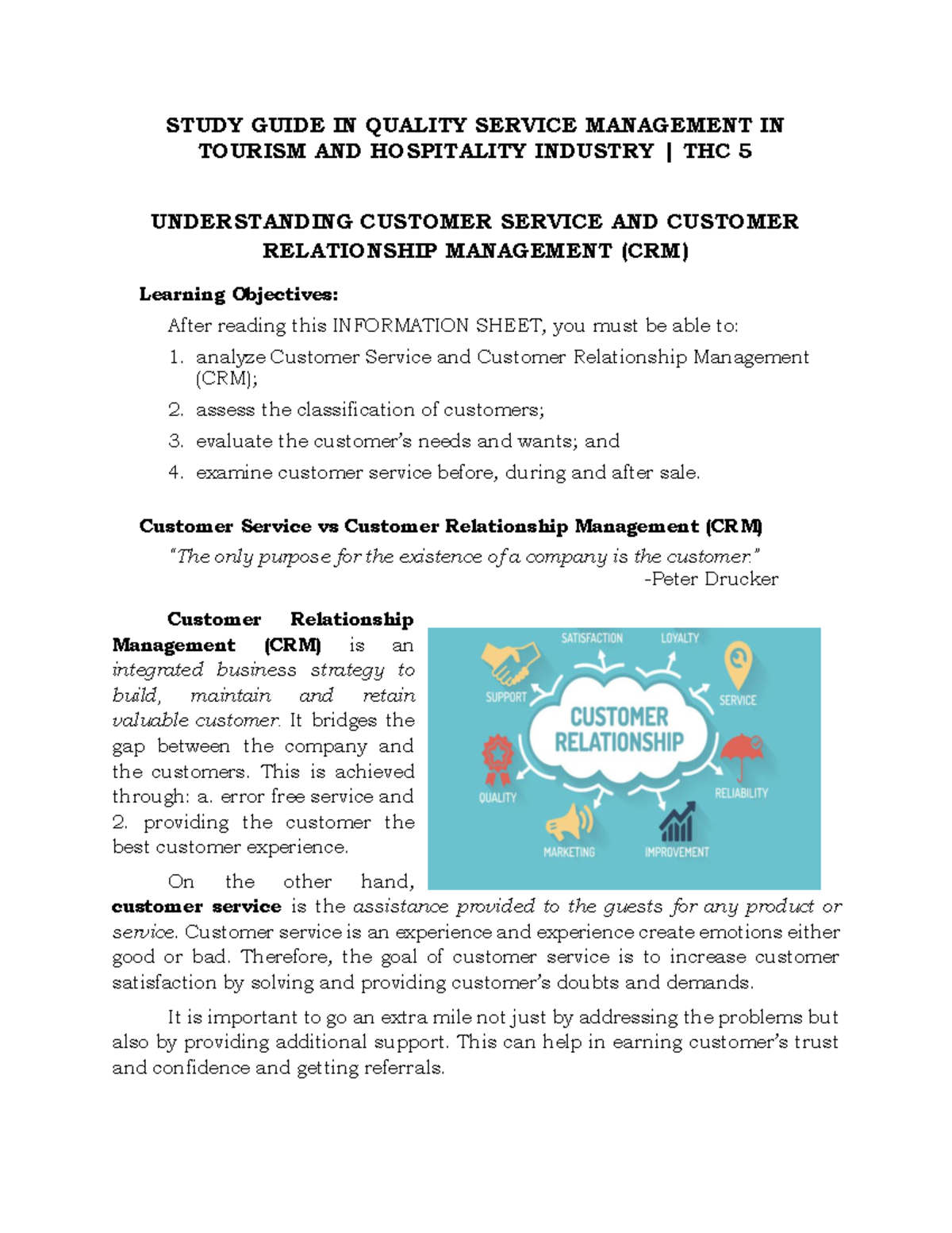 Customer Relationship Management - STUDY GUIDE IN QUALITY SERVICE ...