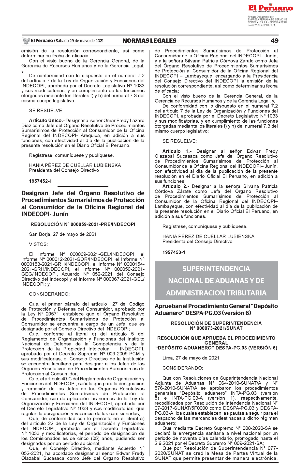Procedimiento Depósito Aduanero - El Peruano /Sábado 29 De Mayo De 2021 ...