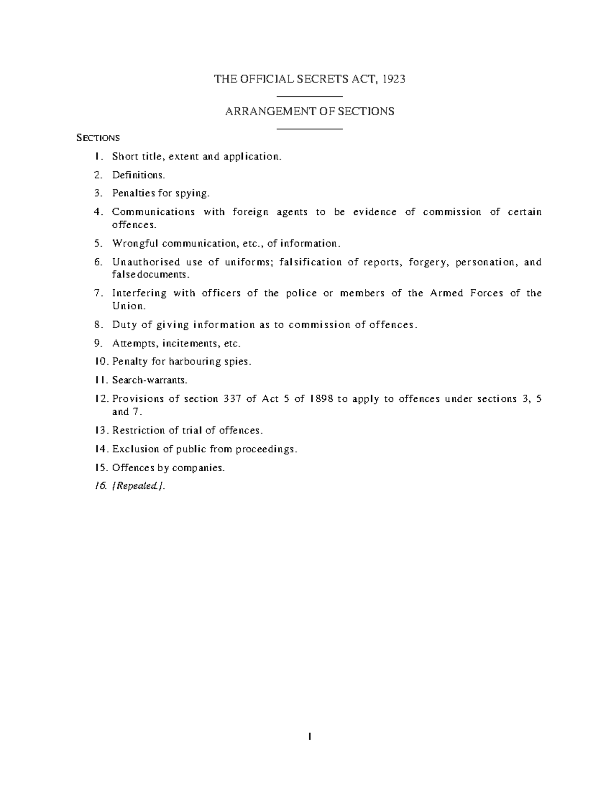 OSA - OSA - THE OFFICIAL SECRETS ACT, 1923 ____________ ARRANGEMENT OF ...