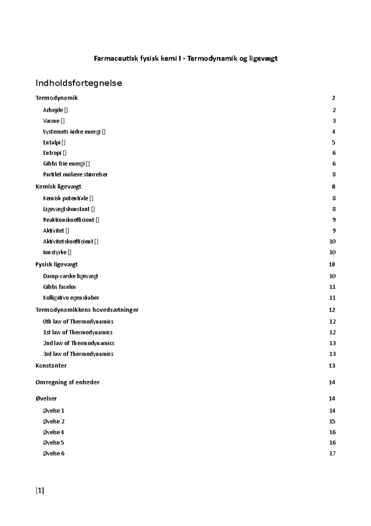 God Formelsamling Til Ffk1 - Farmaceutisk Fysisk Kemi I - Termodynamik ...