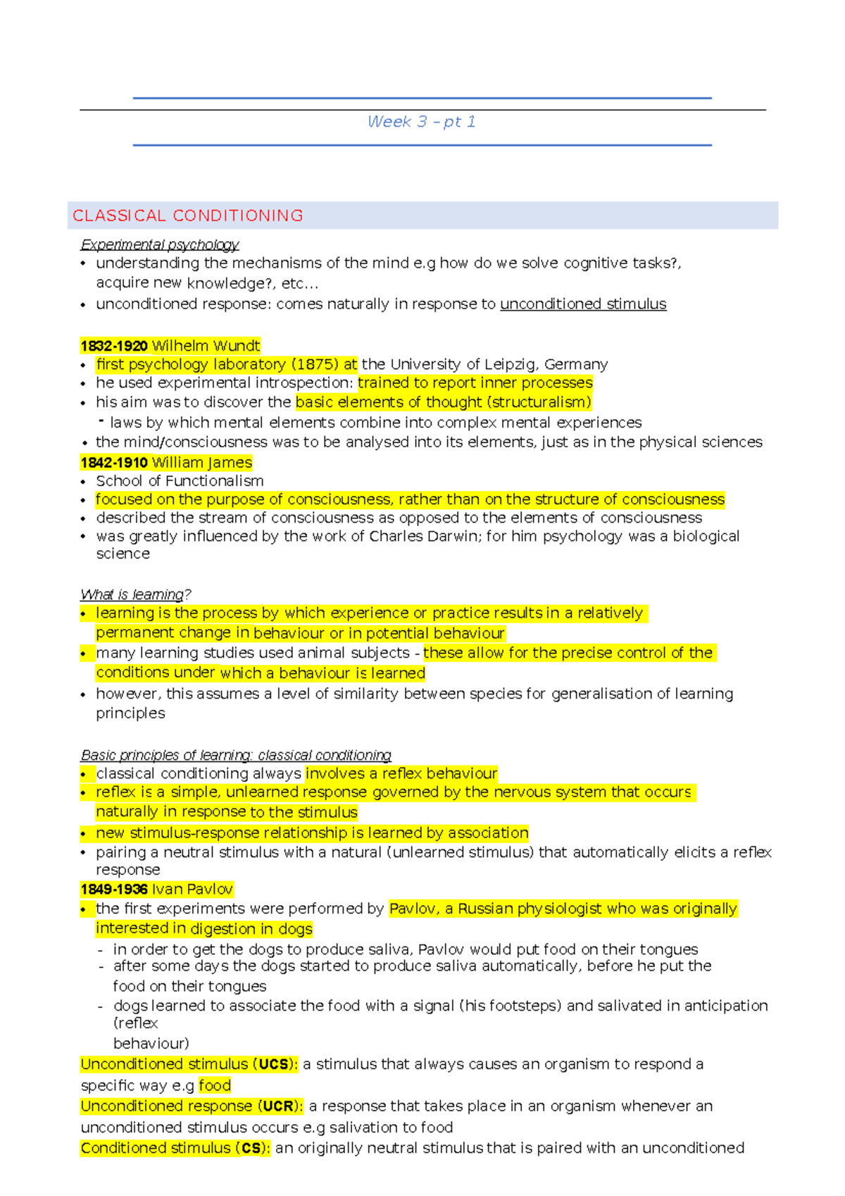 Week 3part 1 and 2 - Lecture notes 3 - Week 3 – pt 1 CLASSICAL ...