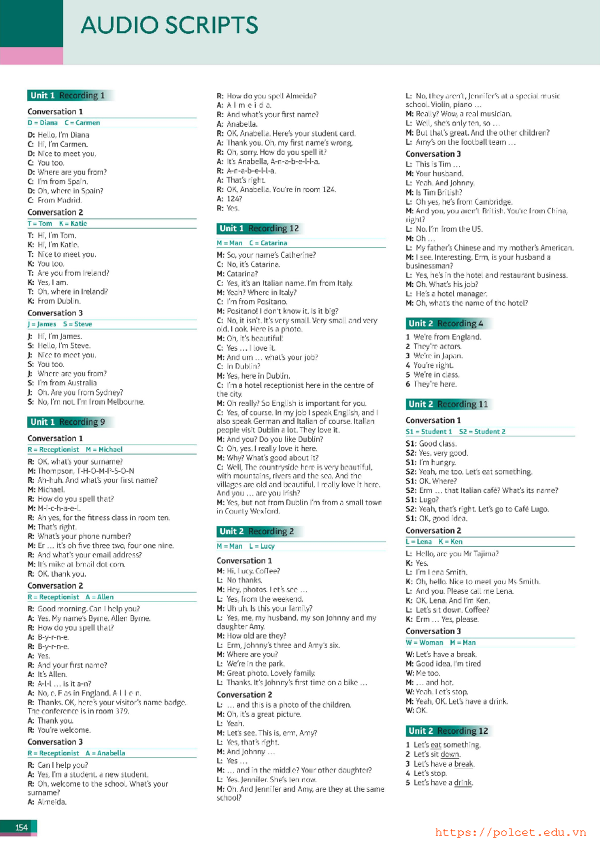 Speakout Starter Script - AUDIO SCRIPTS Unit 1 Recording 1 R: How do ...