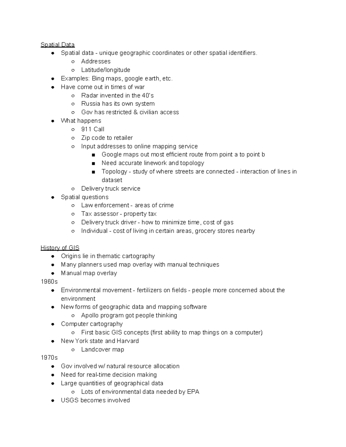 Introduction To Gis - Lecture Notes 9 4 14 - Spatial Data Spatial Data 