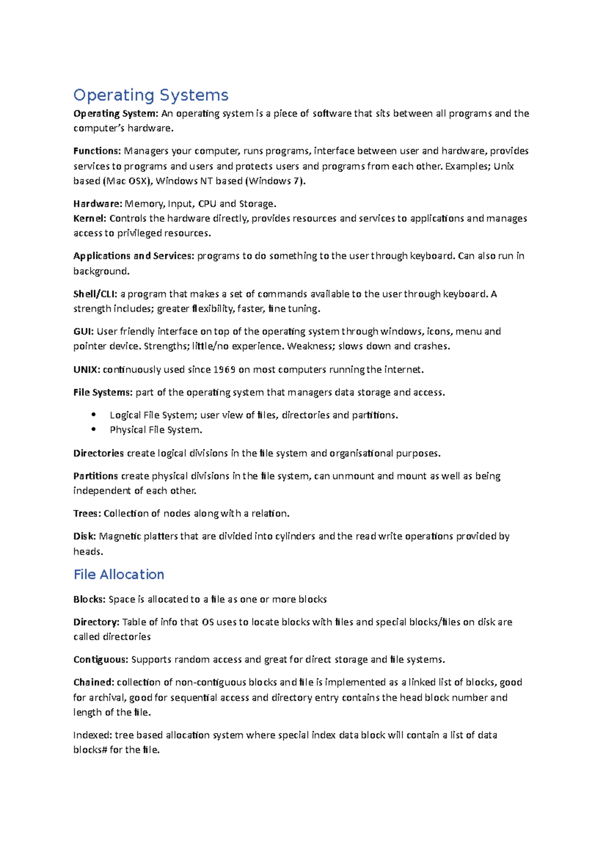Websystem notes - some ntoes for ur exams - Operating Systems Operating ...