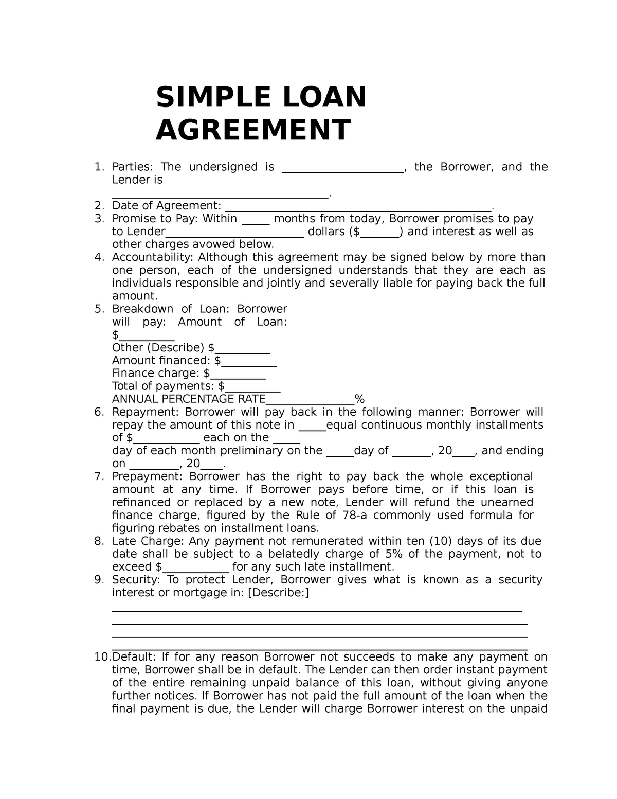 Loan Agreement Template 02 SIMPLE LOAN AGREEMENT Parties The 