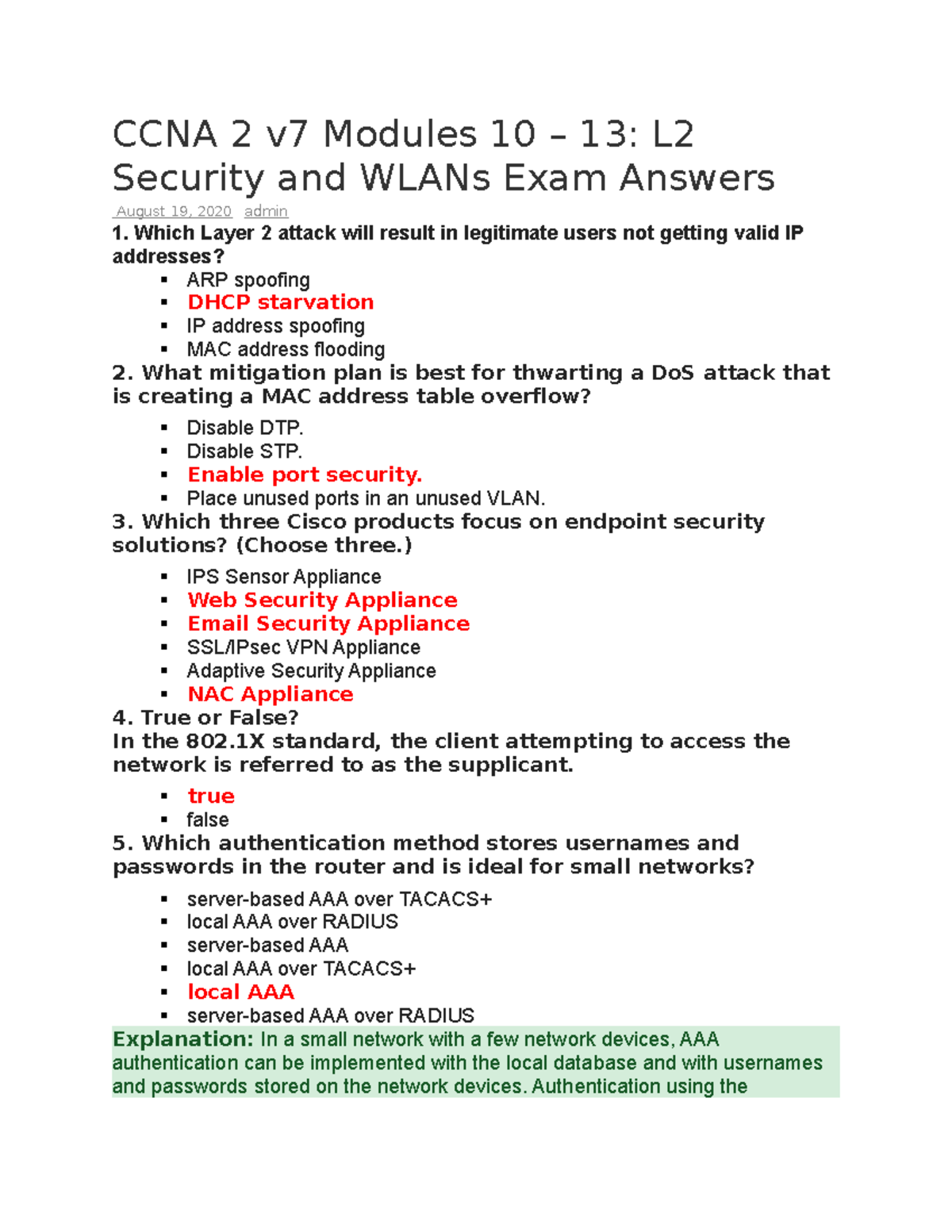 CCNA 2 V7 Modules 10 11 Answer - CCNA 2 V7 Modules 10 – 13: L Security ...