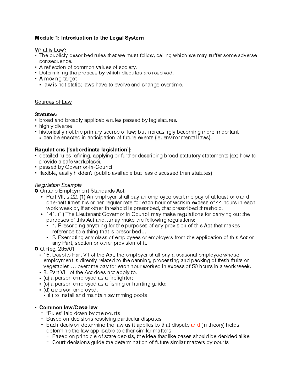 Law 2101 Notes - ... - Module 1: Introduction to the Legal System What ...
