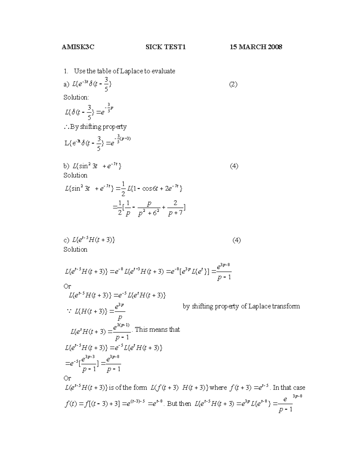 0801 Amisk 3C Sick Test1 memo - AMISK3C SICK TEST1 15 MARCH 2008 Use ...