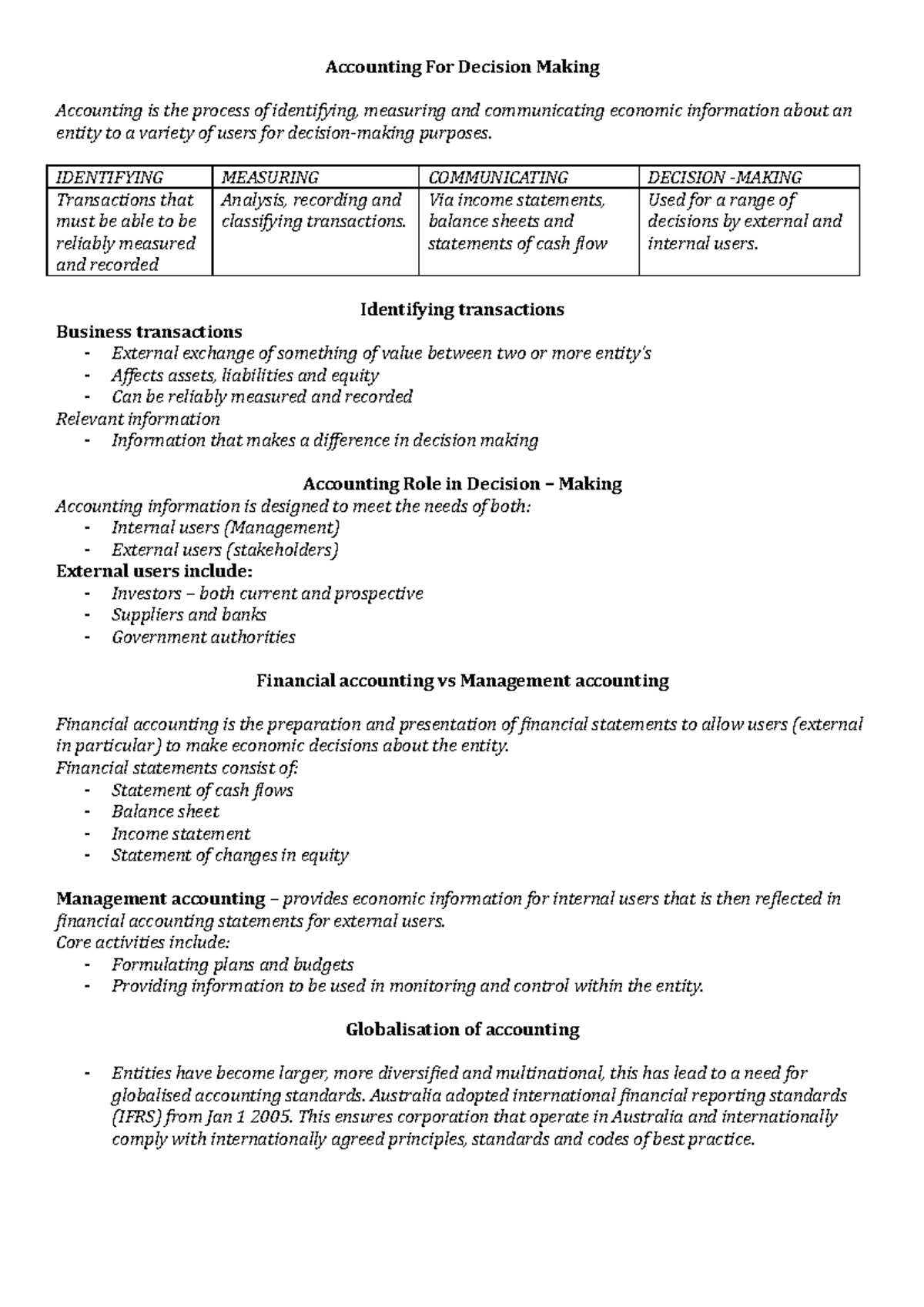 Accounting For Decision Making Notes - Lecture notes, lectures 1 - 13 ...