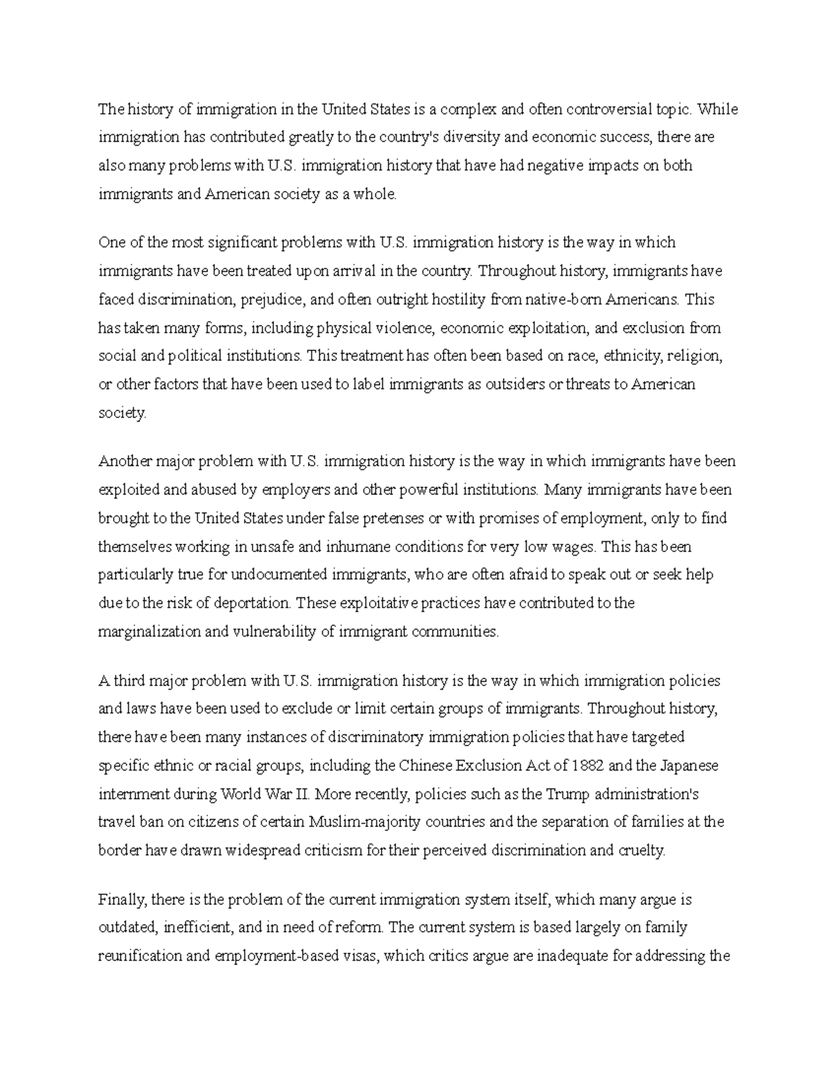 Problems with U.S. Immigration History notes The history of