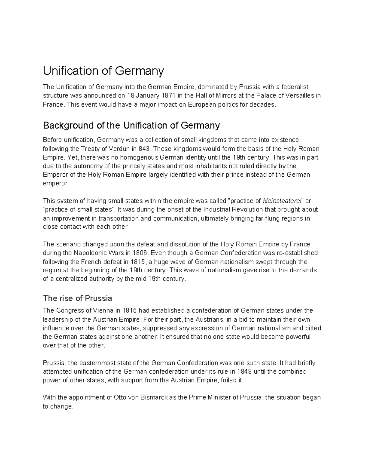 UnificationofGermany Unification of Germany The Unification of