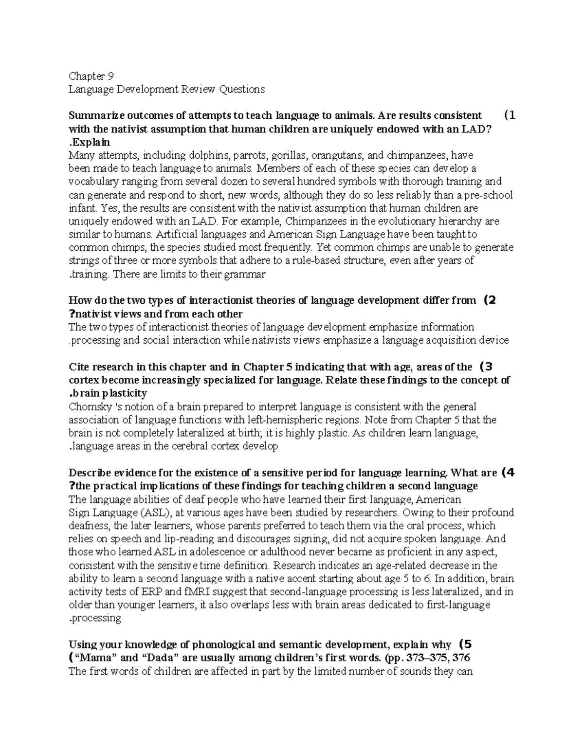 Chapter 9 Review Questions - Chapter 9 Language Development Review ...