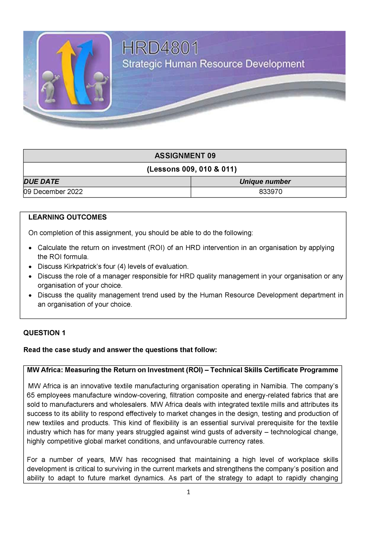 Assignment 09 Hrd4801 2022 - Assignment 09 (lessons 009, 010 & 011) Due 