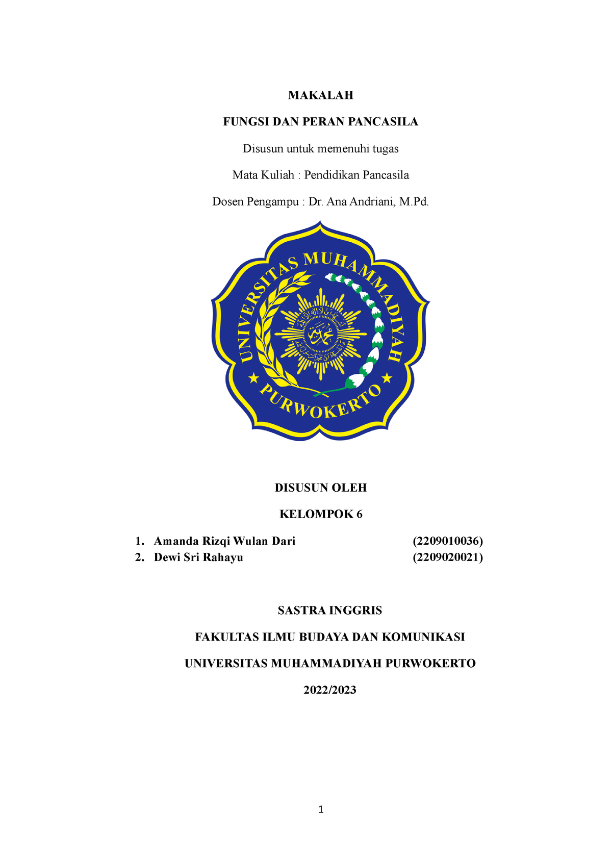 Makalah Pendidikan Pancasila Kelompok 6 - MAKALAH FUNGSI DAN PERAN ...