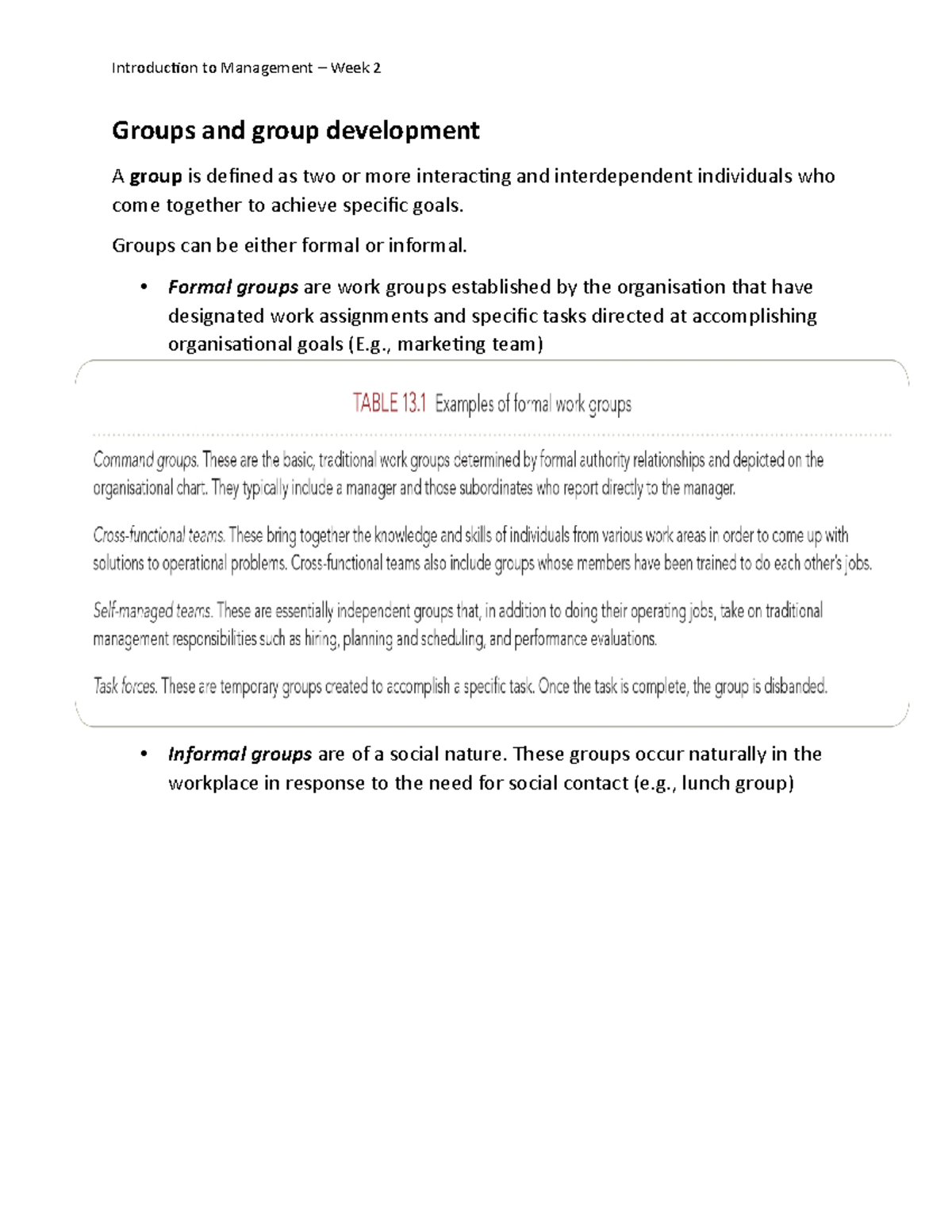 Week 2 - Summary Introduction to management - Groups and group ...
