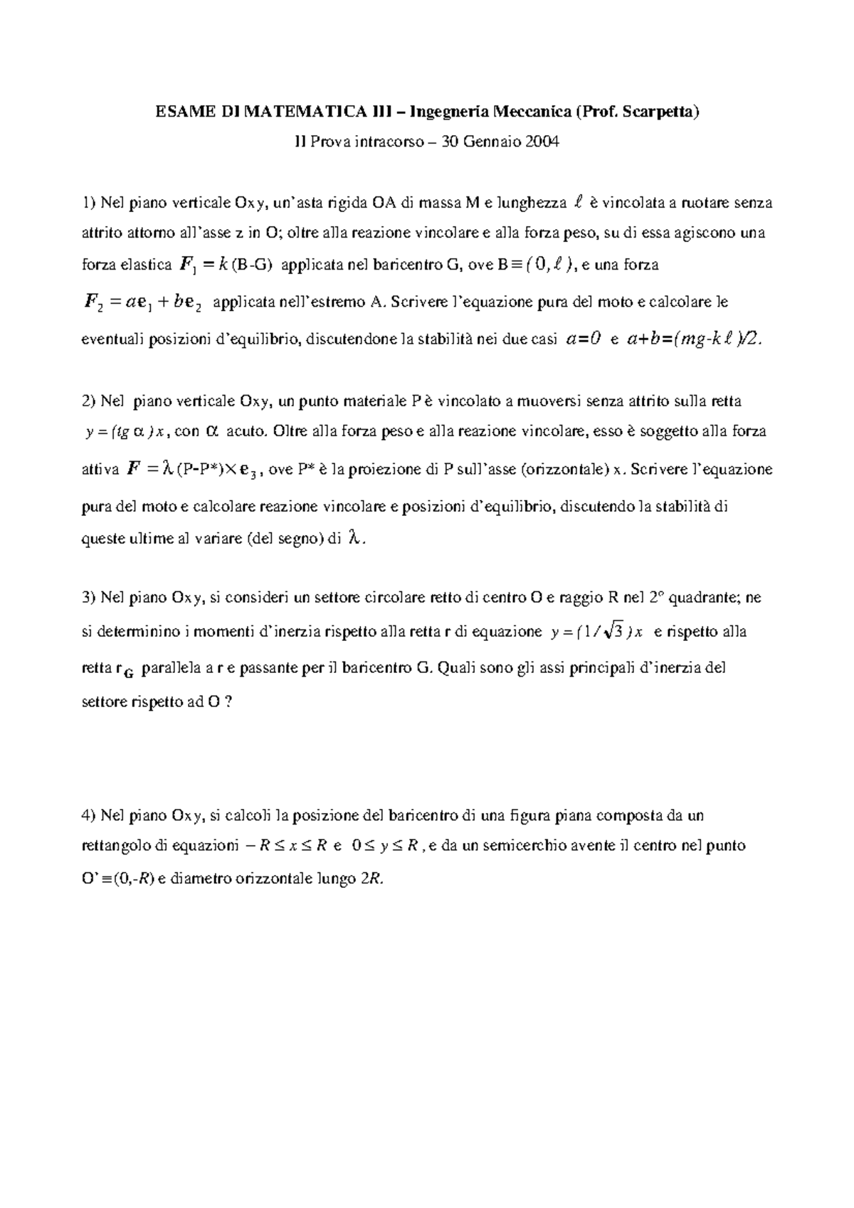 Prova D Esame Matematica Iii 30 Gennaio 04 Studocu