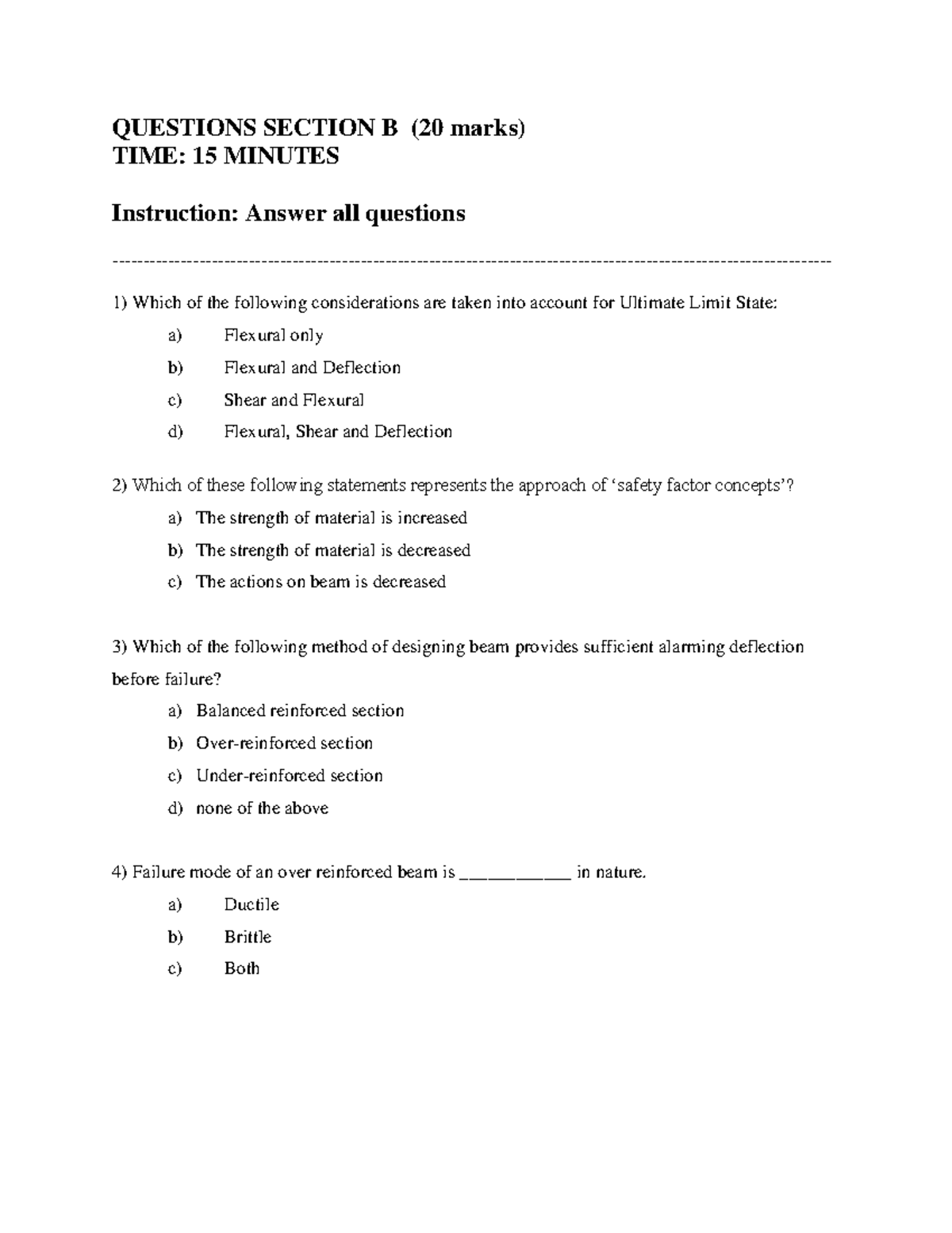 Question Section A - TEST - QUESTIONS SECTION B (20 marks) TIME: 15 ...