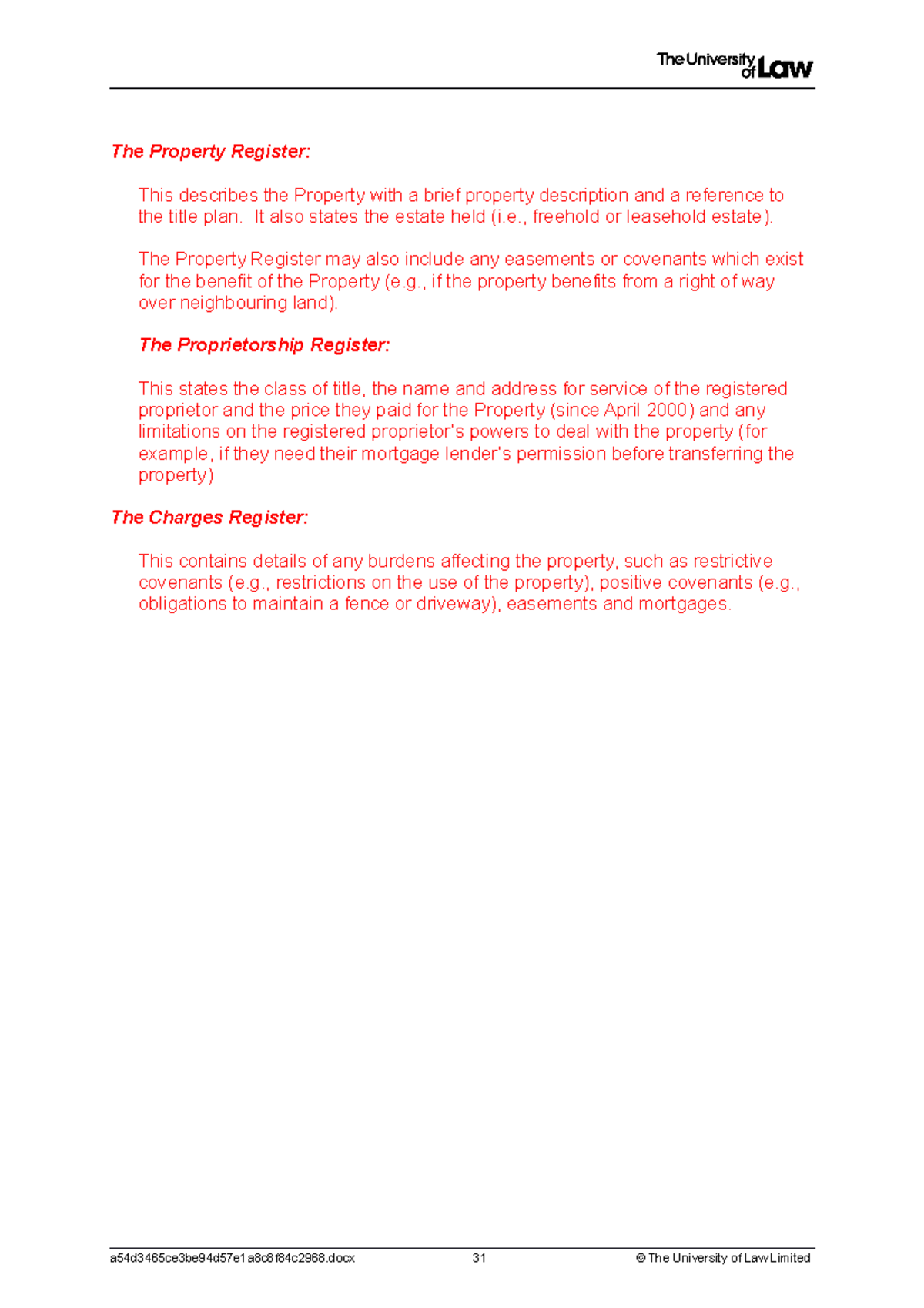 assignment of charge land registry