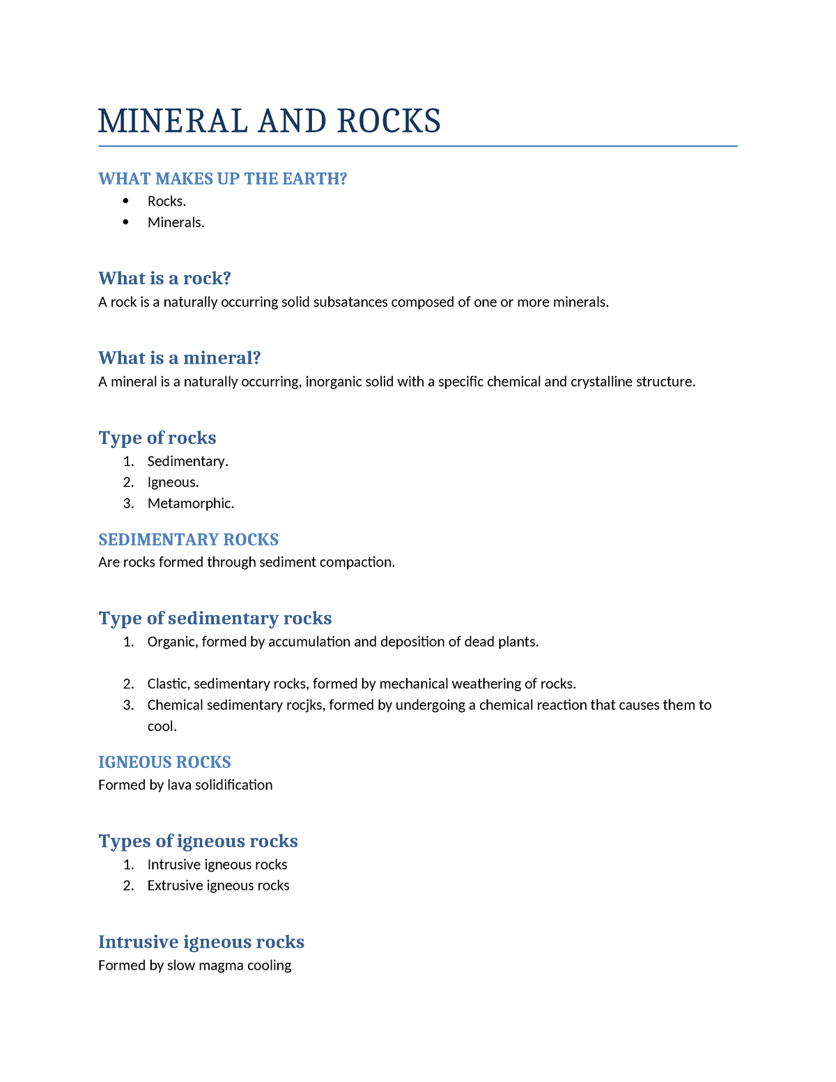 Mineral And Rocks - Lecture Notes - MINERAL AND ROCKS WHAT MAKES UP THE ...