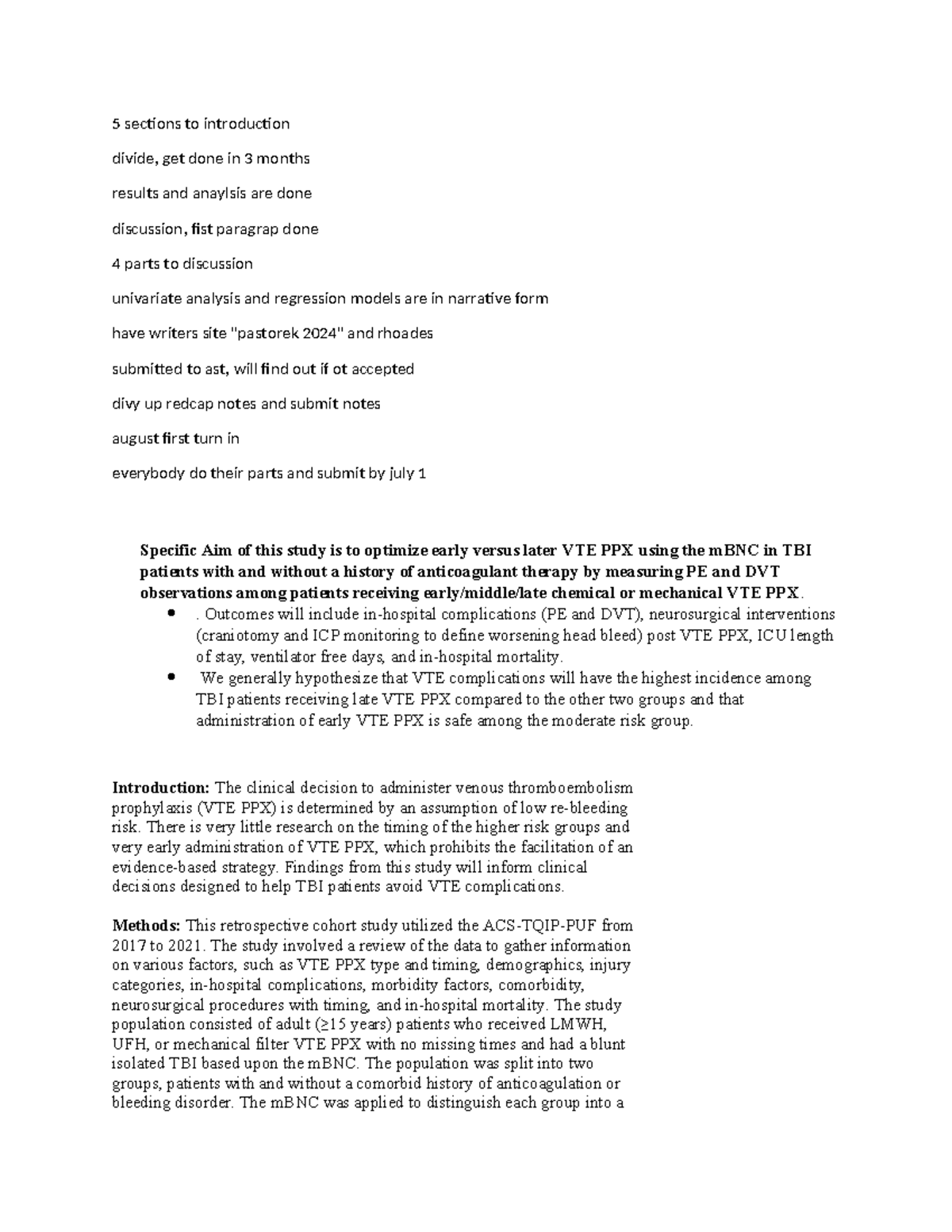 VTE ppx notes qm7n J9o - 5 sections to introduction divide, get done in ...