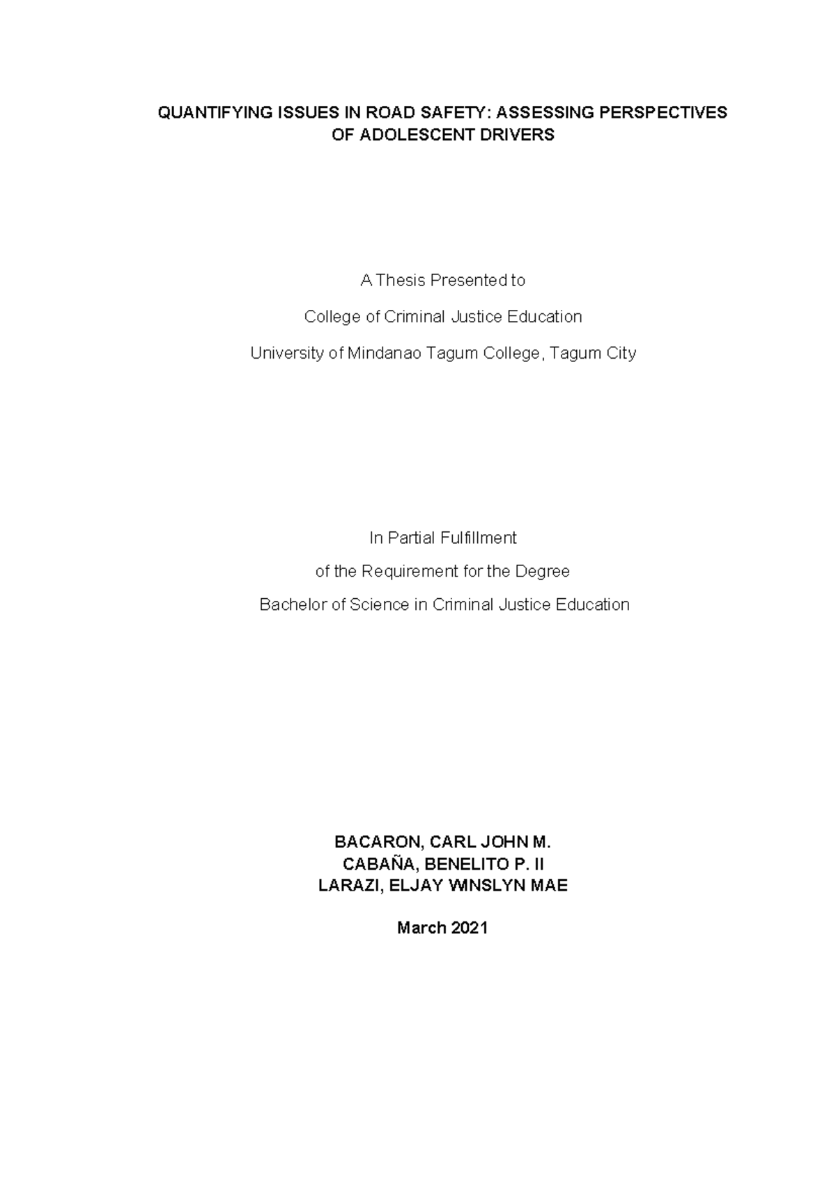 Sample-Quantitative-Manuscript - QUANTIFYING ISSUES IN ROAD SAFETY ...