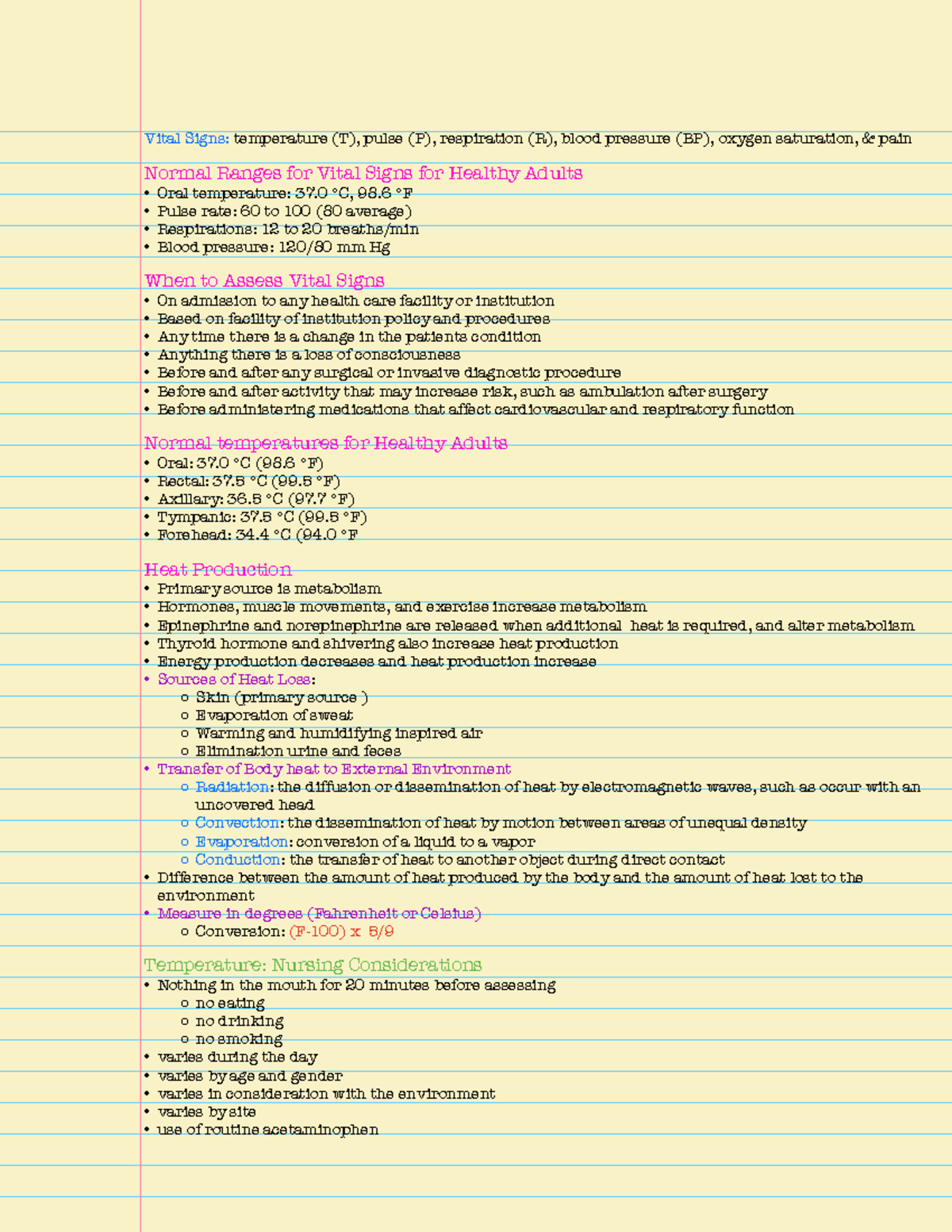 Vital Signs and Pain Assessment - Vital Signs: temperature (T), pulse ...