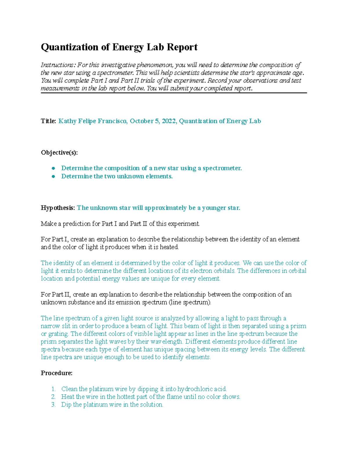 Quantization energy lab report Quantization of Energy Lab Report Instructions For this Studocu