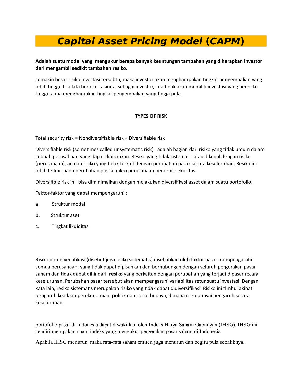 Chp 5 Rangkuman Kel Accounting Management Capital Asset Pricing Model Capm Adalah Suatu Studocu