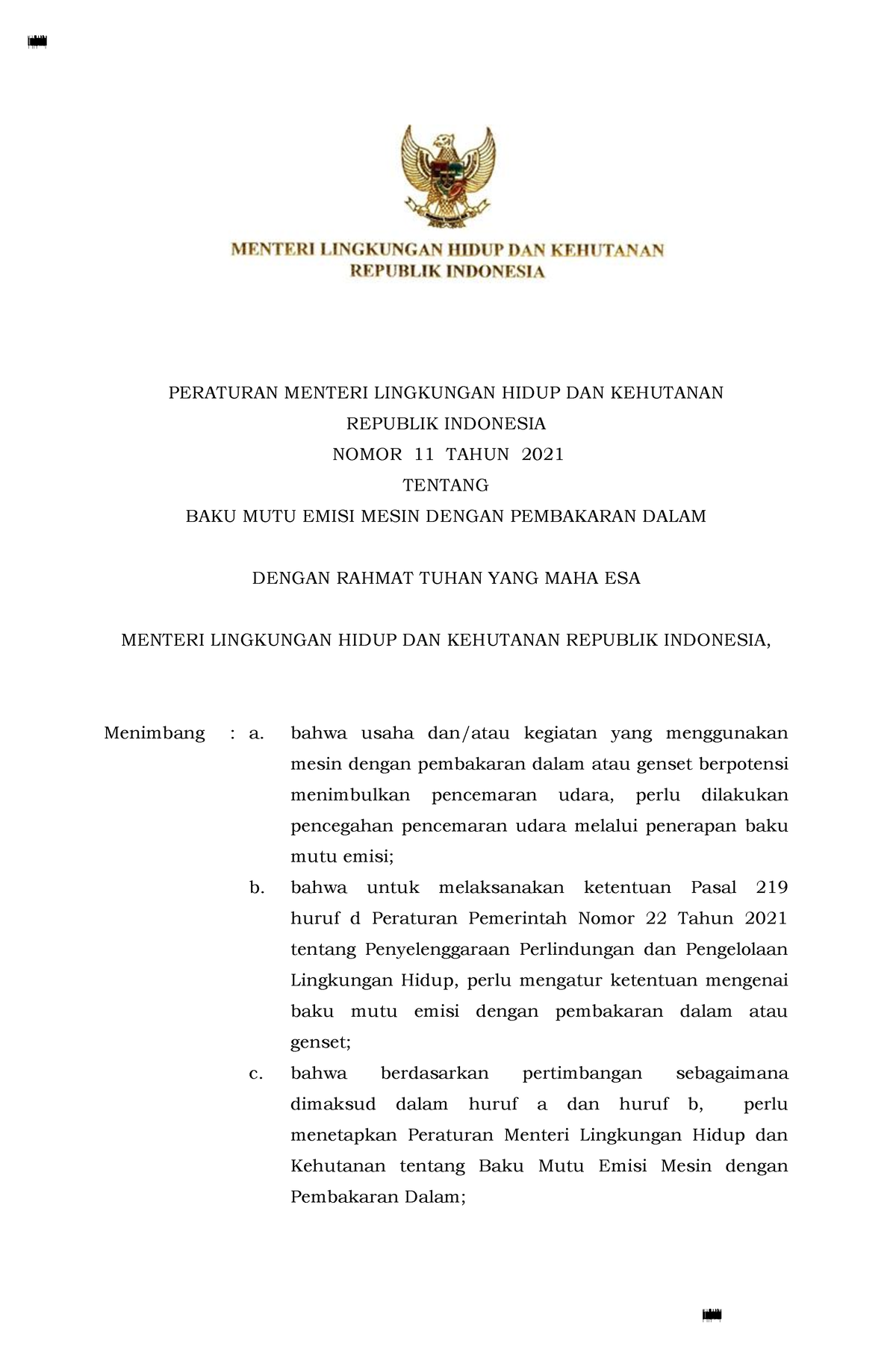 Permenlhk Nomor 11 Tahun 2021 - PERATURAN MENTERI LINGKUNGAN HIDUP DAN ...