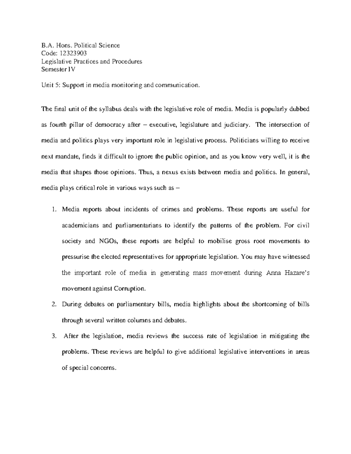 Class-Lecture-LPP - Class notes - B. Hons. Political Science Code ...