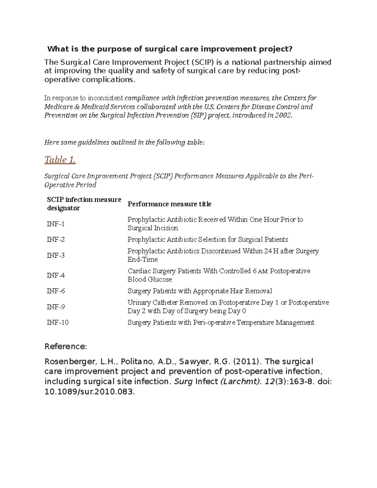 Joint Commission Core Measures SCIP What is the purpose of surgical