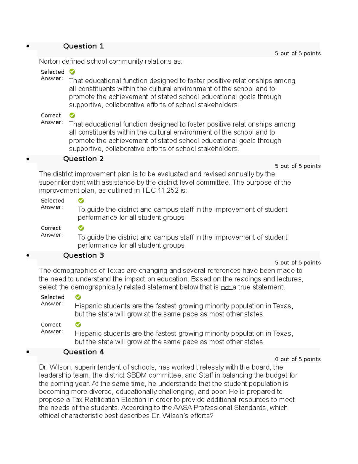 Midterm - Exam - Question 1 5 out of 5 points Norton defined school ...
