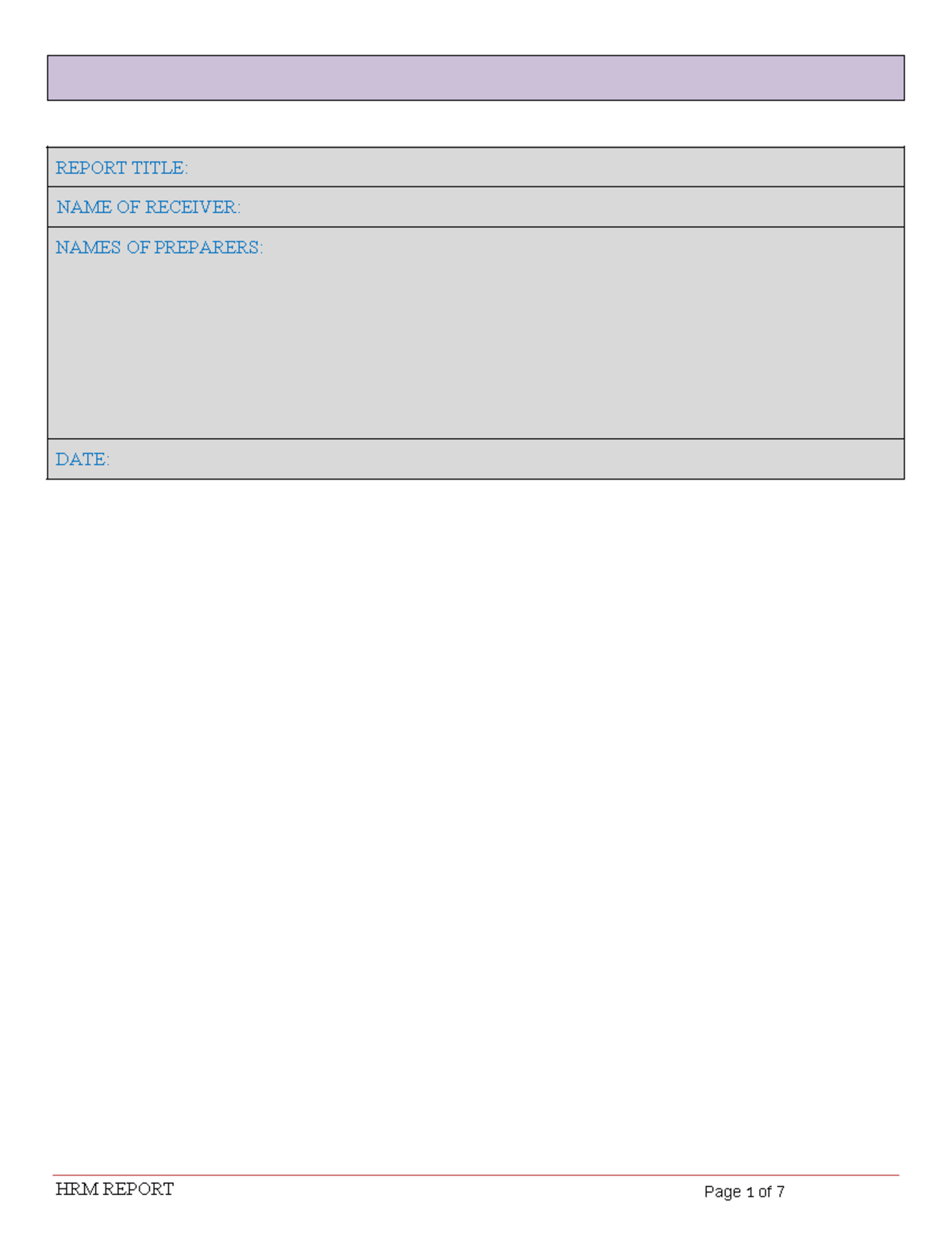 HRM Report Template (3) Kopya REPORT TITLE NAME OF RECEIVER NAMES