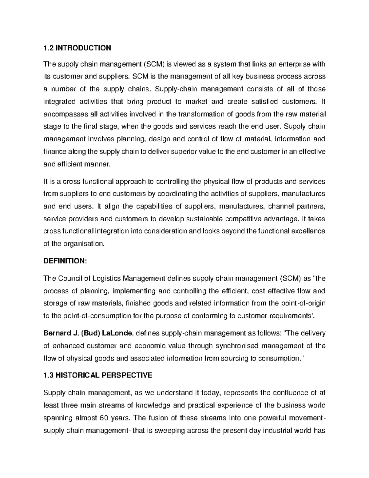 Supply chain management and logistics management - 1 INTRODUCTION The ...
